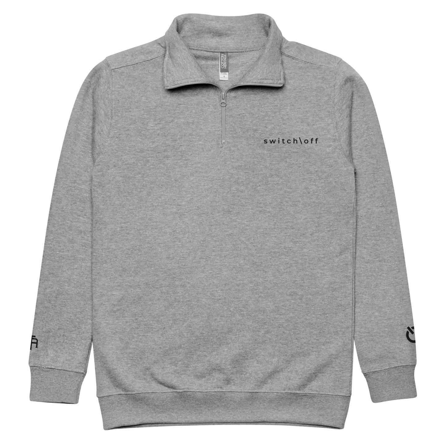 Soft fleece pullover in carbon gray with black switch\off and logo embroidery- An Athlete Trains.