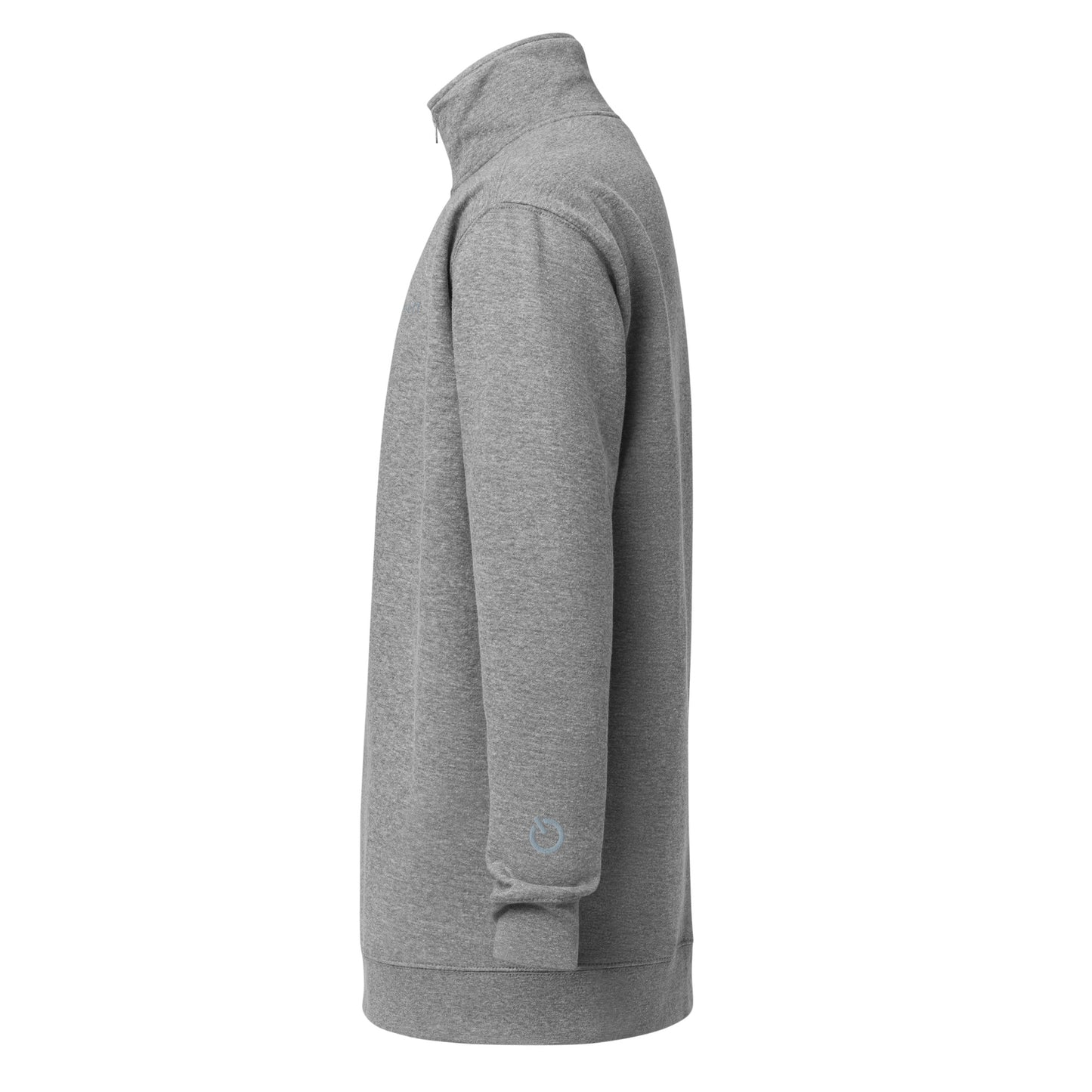 Soft fleece pullover in carbon gray with gray switch\off and logo embroidery- An Athlete Trains.