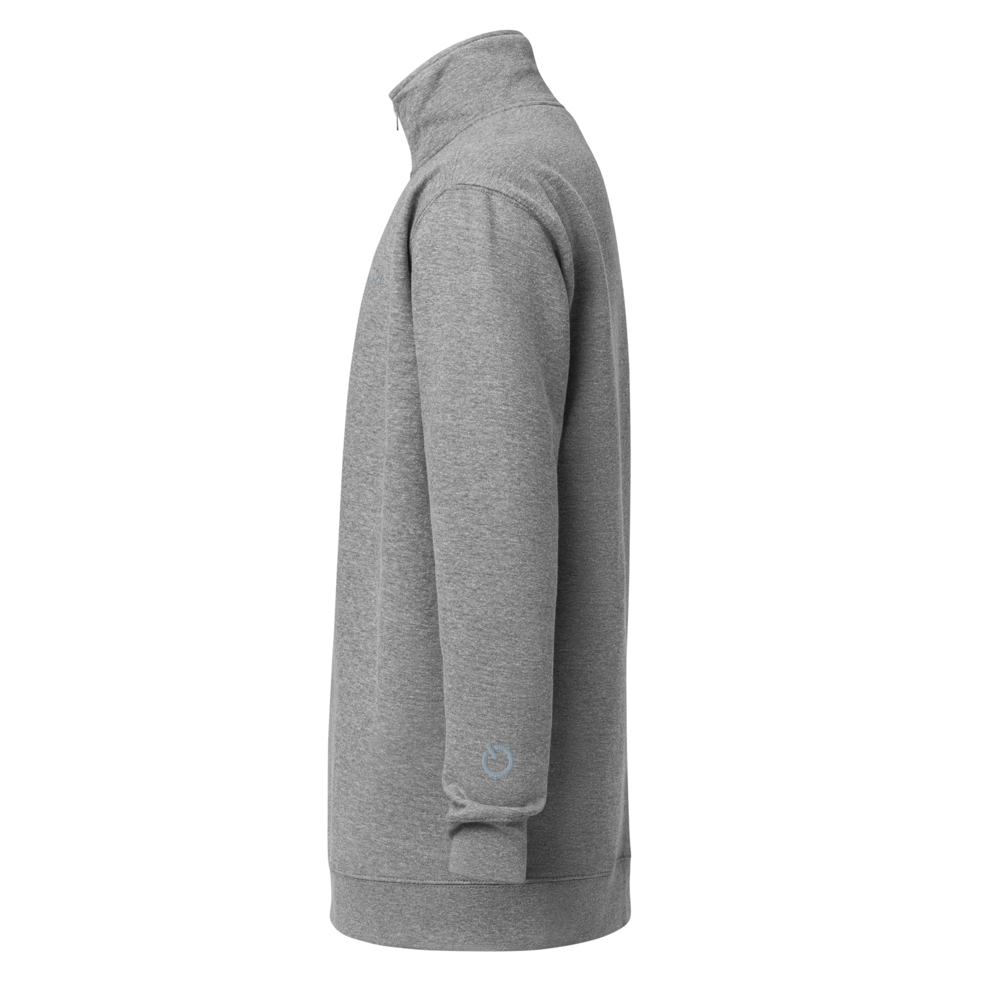 Soft fleece pullover in carbon gray with gray switch\off and logo embroidery- An Athlete Trains.