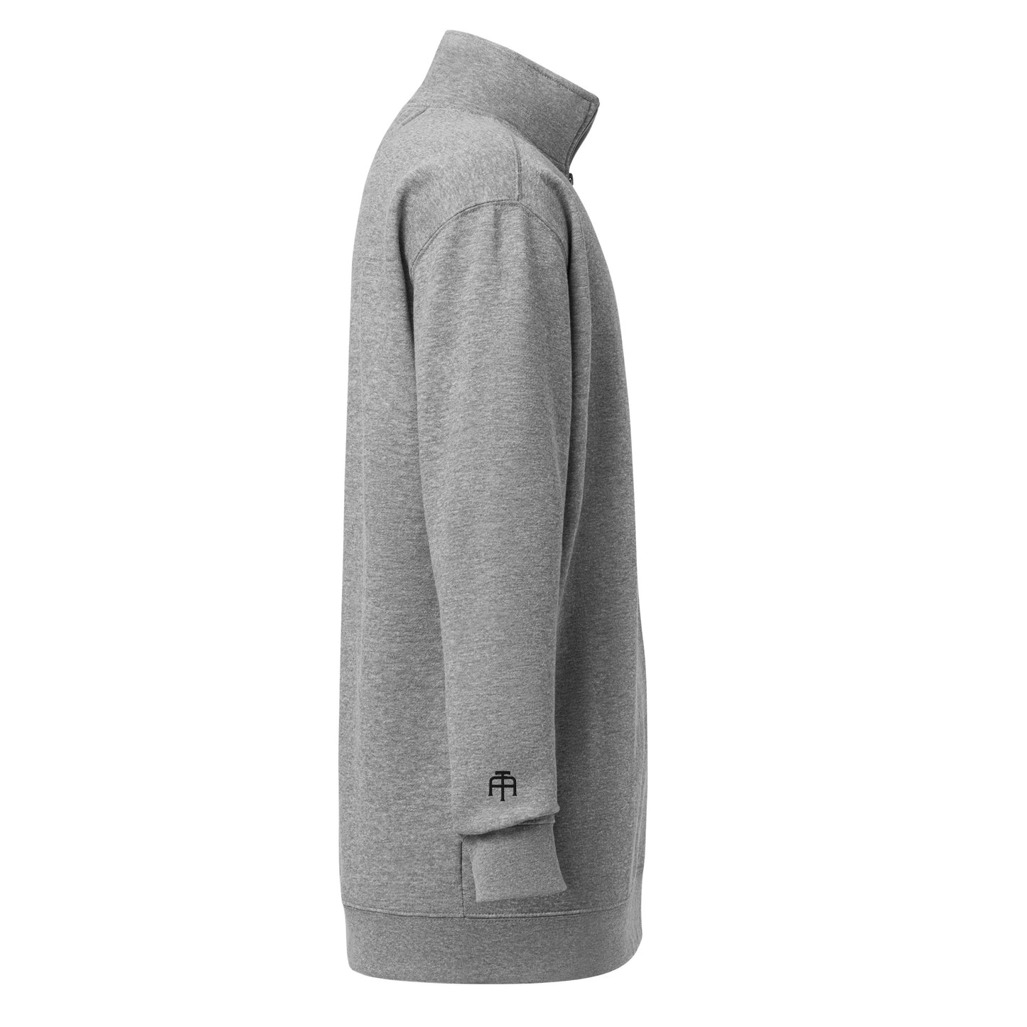 Soft fleece pullover in carbon gray with black switch\off and logo embroidery- An Athlete Trains.