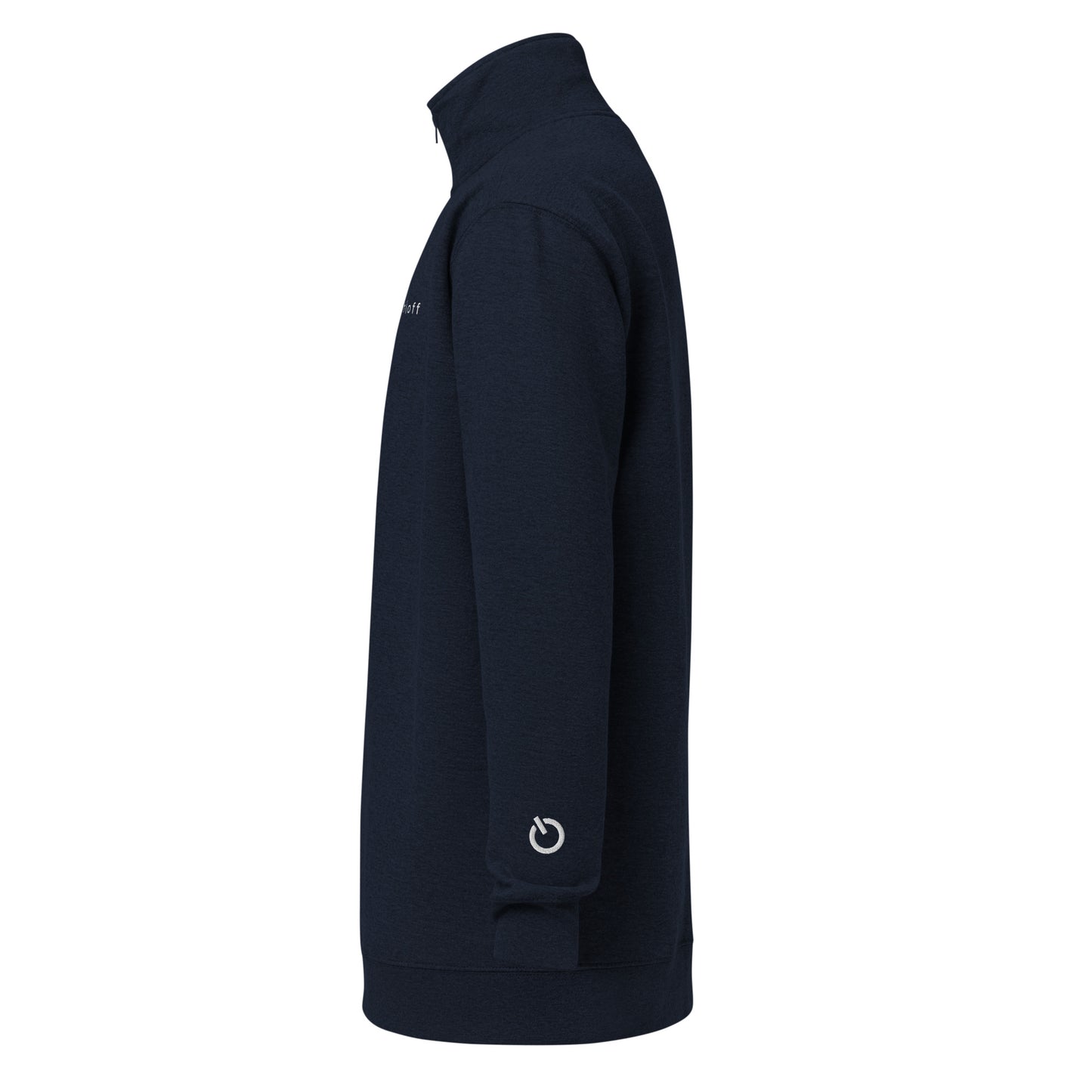Soft fleece pullover in navy with white switch\off and logo embroidery- An Athlete Trains.