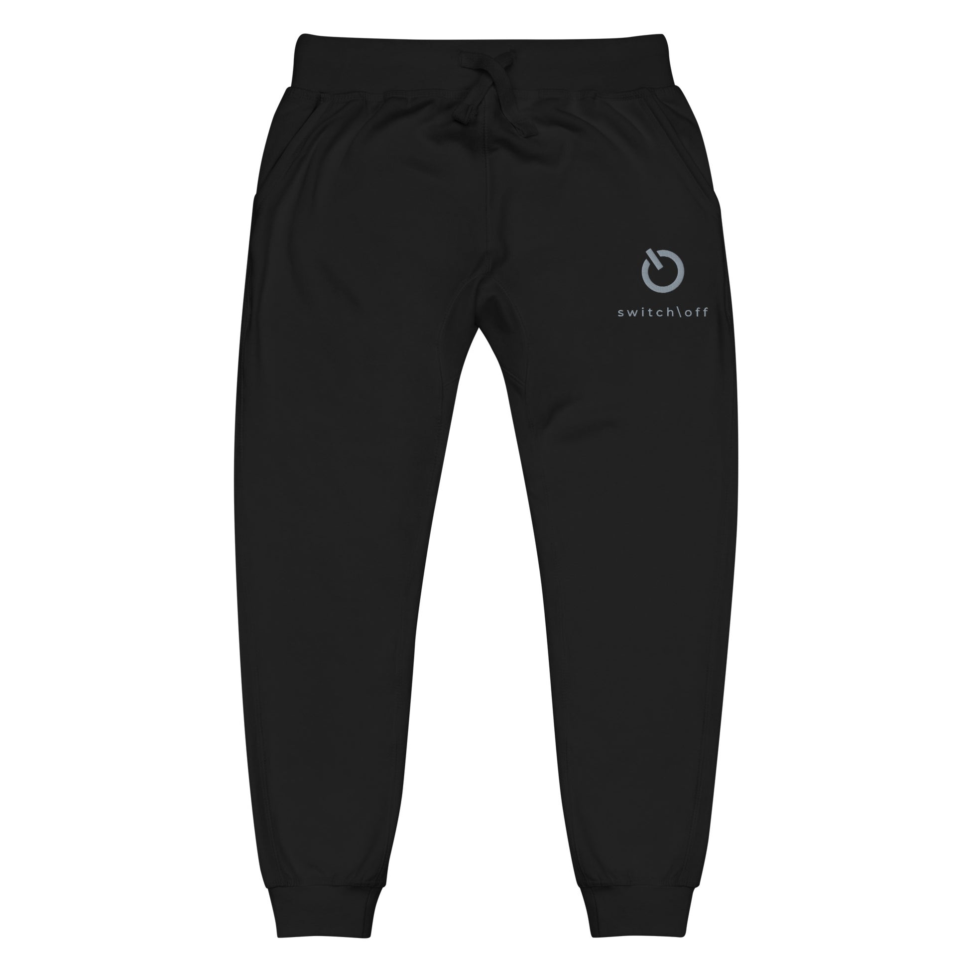 Premium 3-end fleece sweatpants with a soft cotton face in black with gray switch\off and logo embroidery - An Athlete Trains.