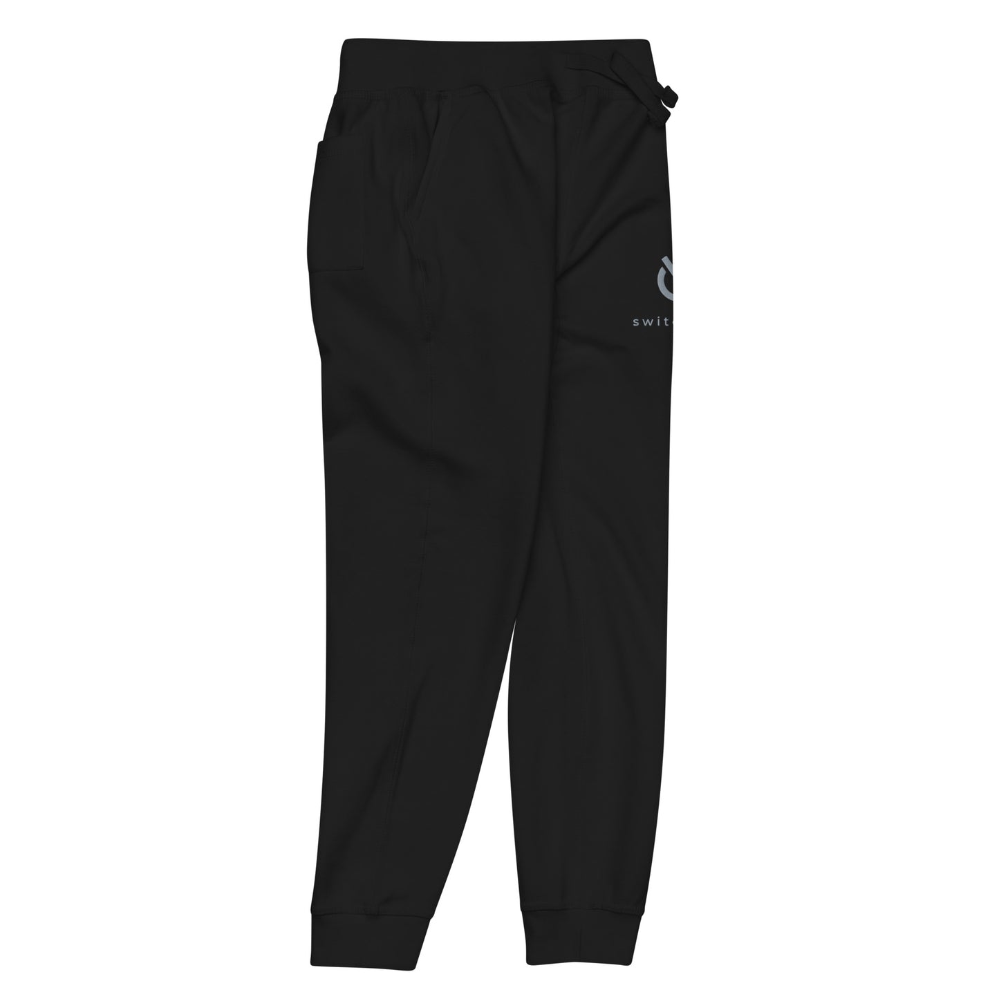 Premium 3-end fleece sweatpants with a soft cotton face in black with gray switch\off and logo embroidery - An Athlete Trains.