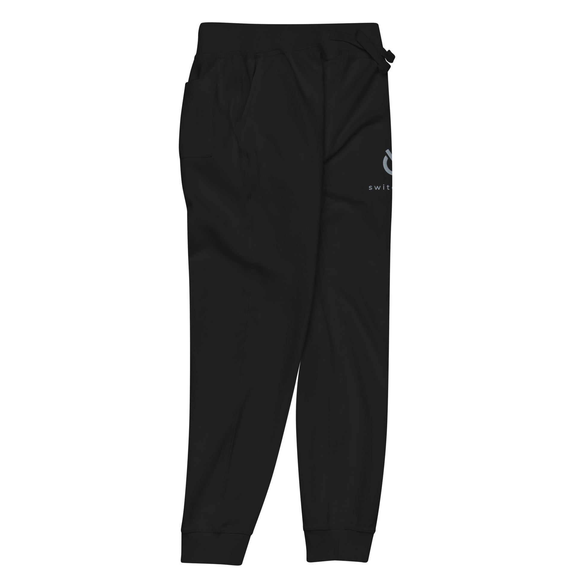 Premium 3-end fleece sweatpants with a soft cotton face in black with gray switch\off and logo embroidery - An Athlete Trains.