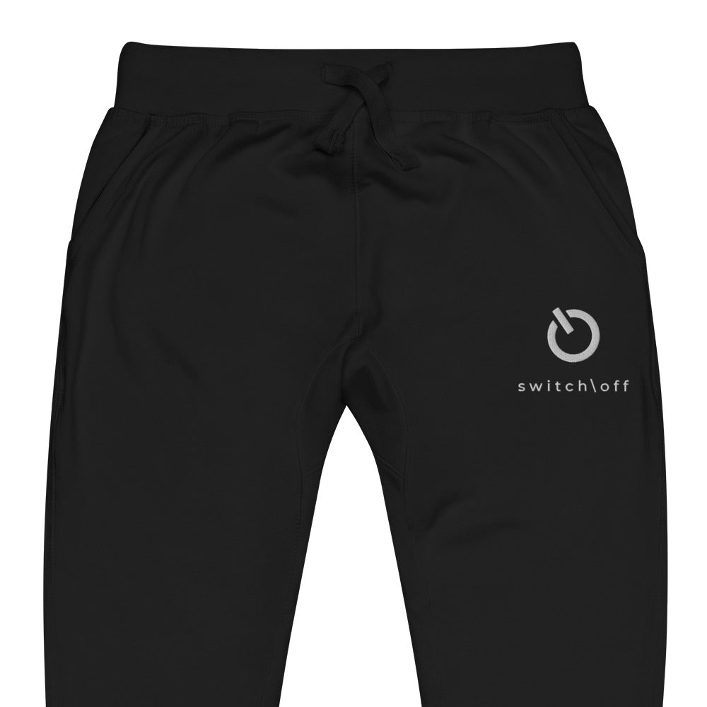 Premium 3-end fleece sweatpants with a soft cotton face in black with white switch\off and logo embroidery - An Athlete Trains.
