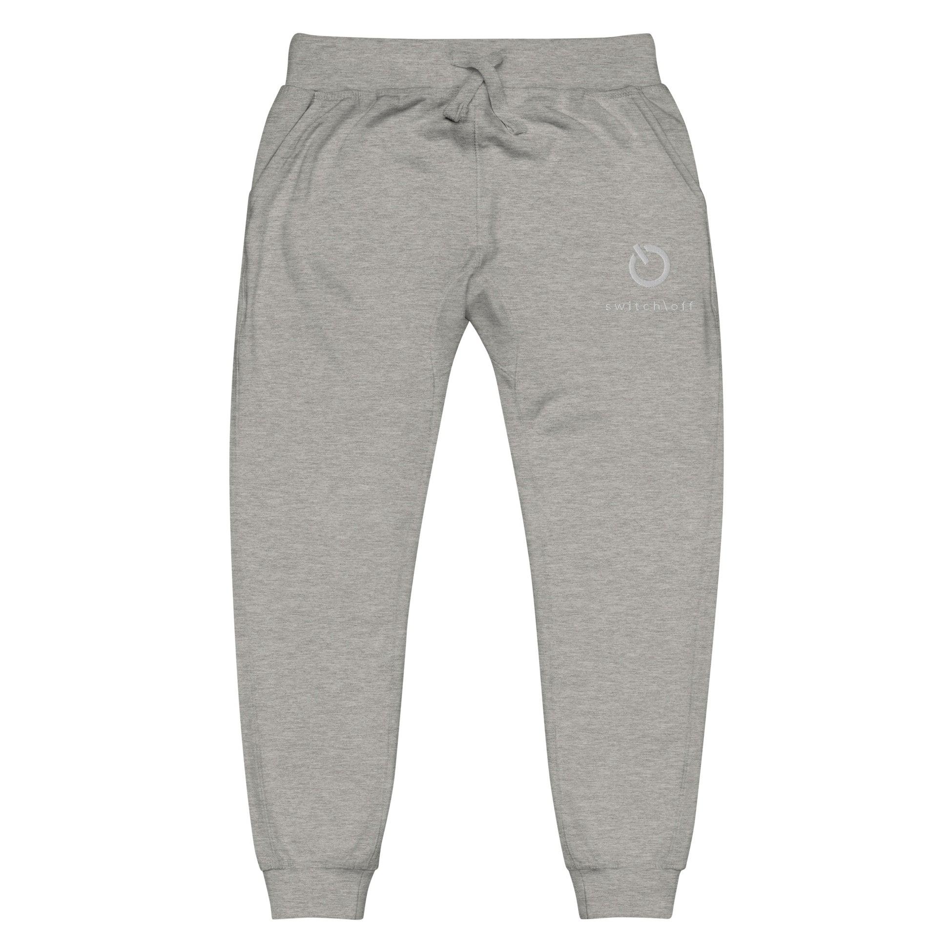 Premium 3-end fleece sweatpants with a soft cotton face in carbon gray with white switch\off and logo embroidery - An Athlete Trains.
