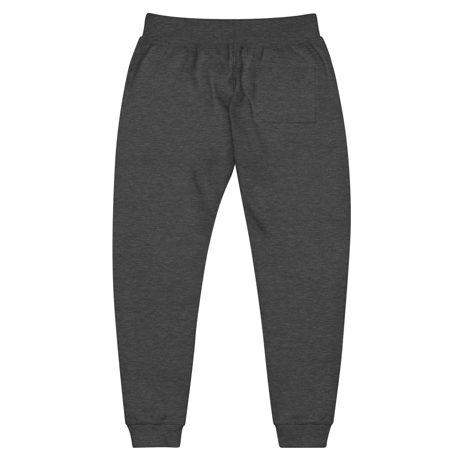 Premium 3-end fleece sweatpants with a soft cotton face in charcoal heather gray with black switch\off and logo embroidery - An Athlete Trains.