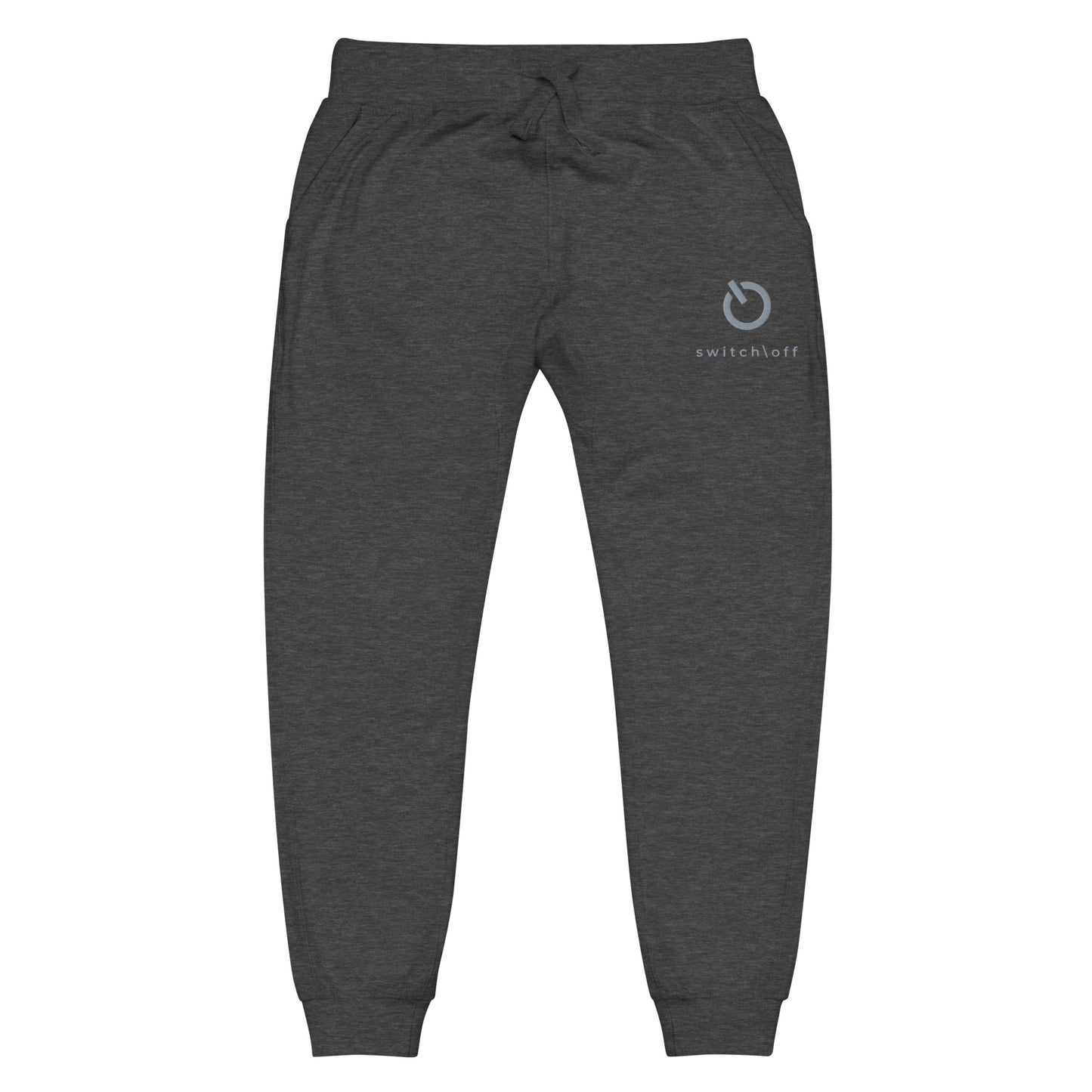 Premium 3-end fleece sweatpants with a soft cotton face in charcoal heather gray with gray switch\off and logo embroidery - An Athlete Trains.