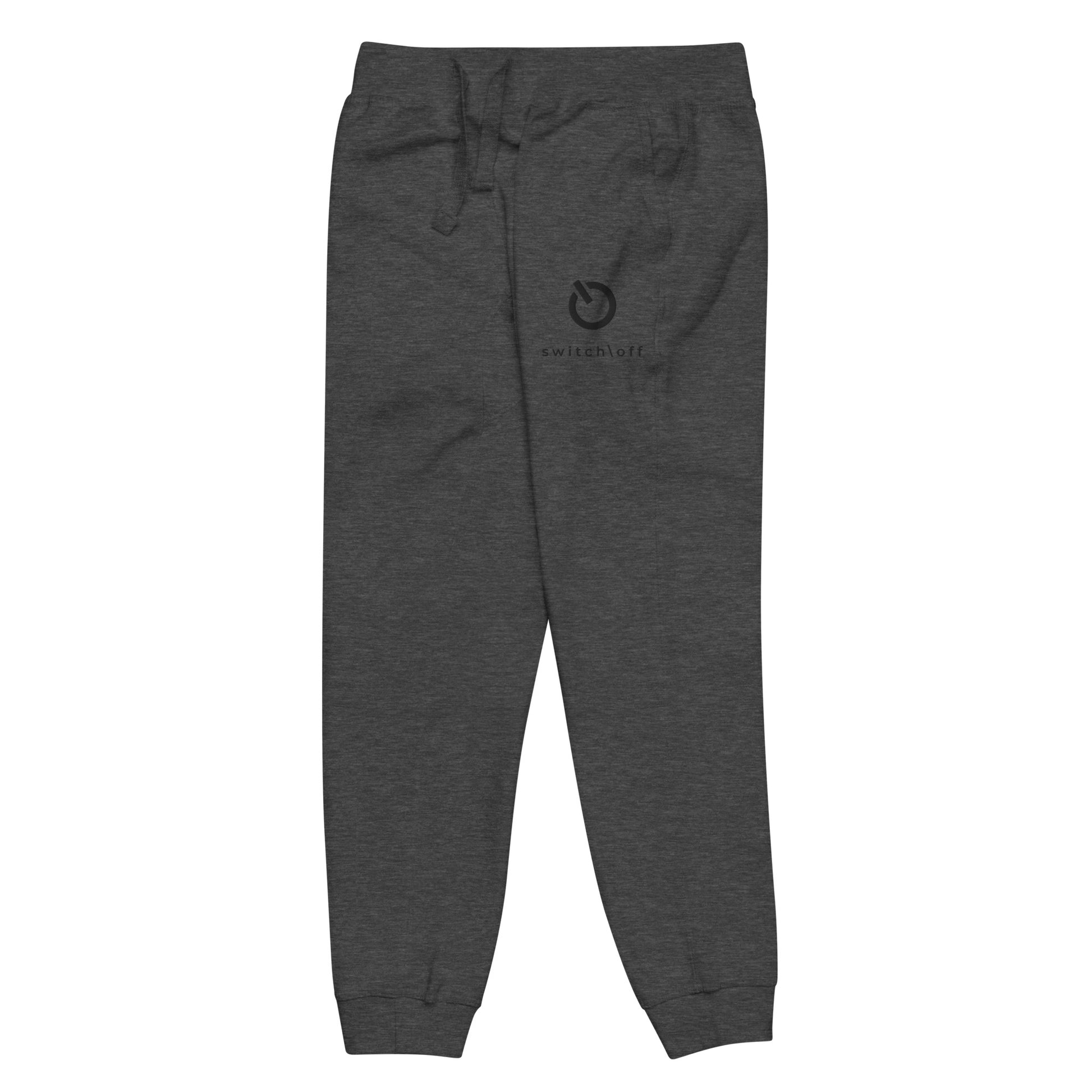 Premium 3-end fleece sweatpants with a soft cotton face in charcoal heather gray with black switch\off and logo embroidery - An Athlete Trains.