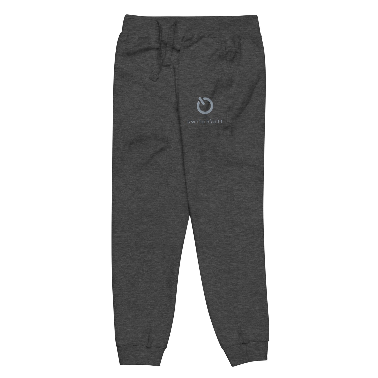 Premium 3-end fleece sweatpants with a soft cotton face in charcoal heather gray with gray switch\off and logo embroidery - An Athlete Trains.