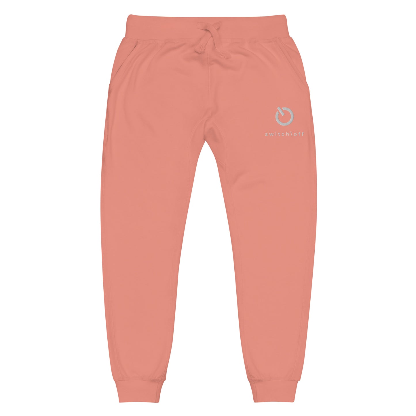 Premium 3-end fleece sweatpants with a soft cotton face in dusty rose with white switch\off and logo embroidery - An Athlete Trains.