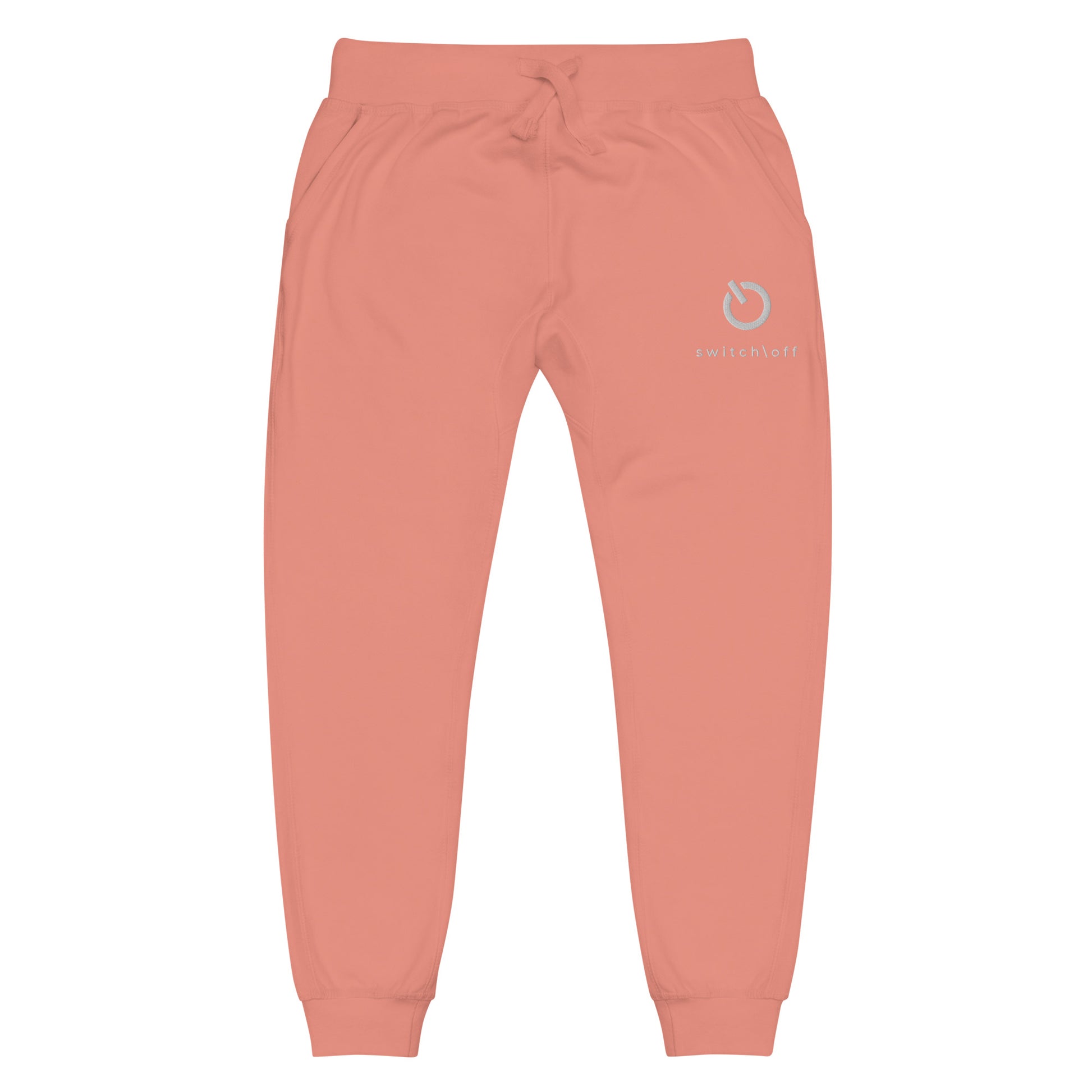 Premium 3-end fleece sweatpants with a soft cotton face in dusty rose with white switch\off and logo embroidery - An Athlete Trains.