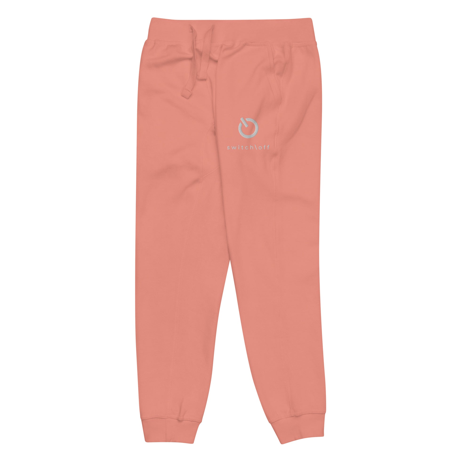 Premium 3-end fleece sweatpants with a soft cotton face in dusty rose with white switch\off and logo embroidery - An Athlete Trains.