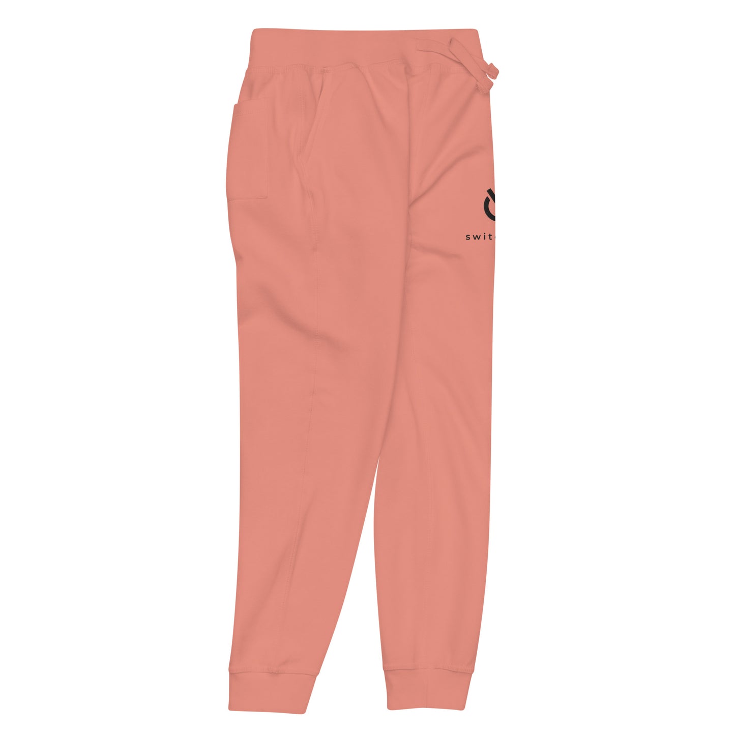 Premium 3-end fleece sweatpants with a soft cotton face in dusty rose with black switch\off and logo embroidery - An Athlete Trains.
