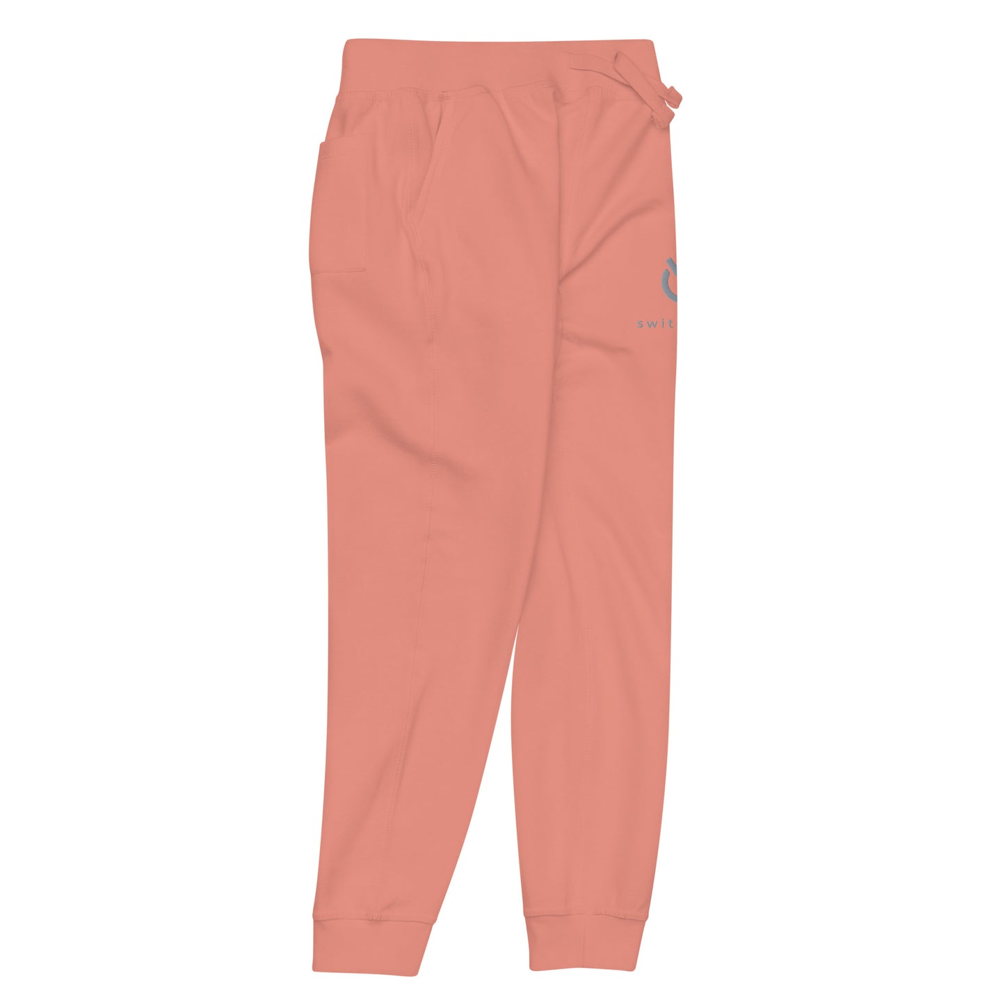 Premium 3-end fleece sweatpants with a soft cotton face in dusty rose with gray switch\off and logo embroidery - An Athlete Trains.