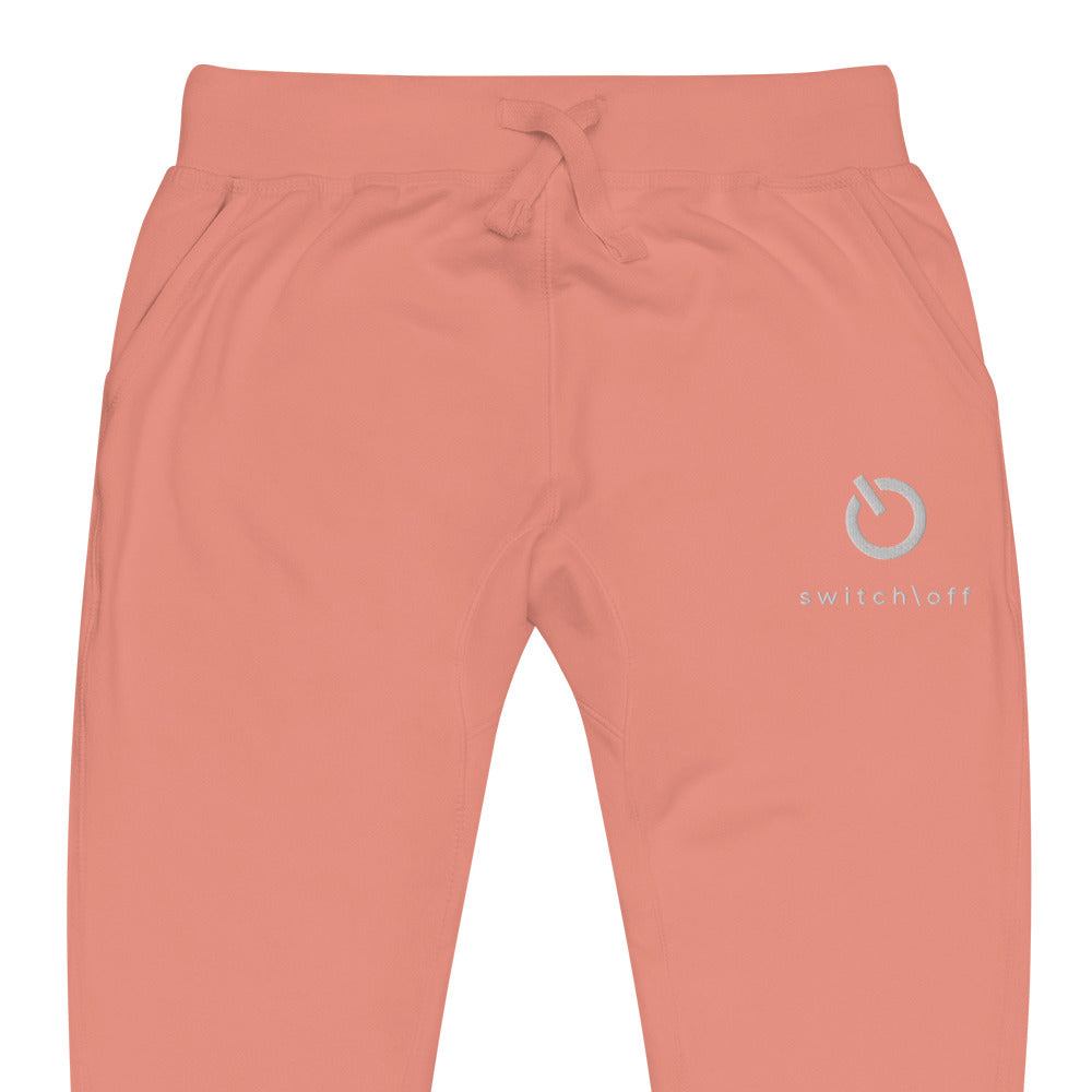 Premium 3-end fleece sweatpants with a soft cotton face in dusty rose with white switch\off and logo embroidery - An Athlete Trains.