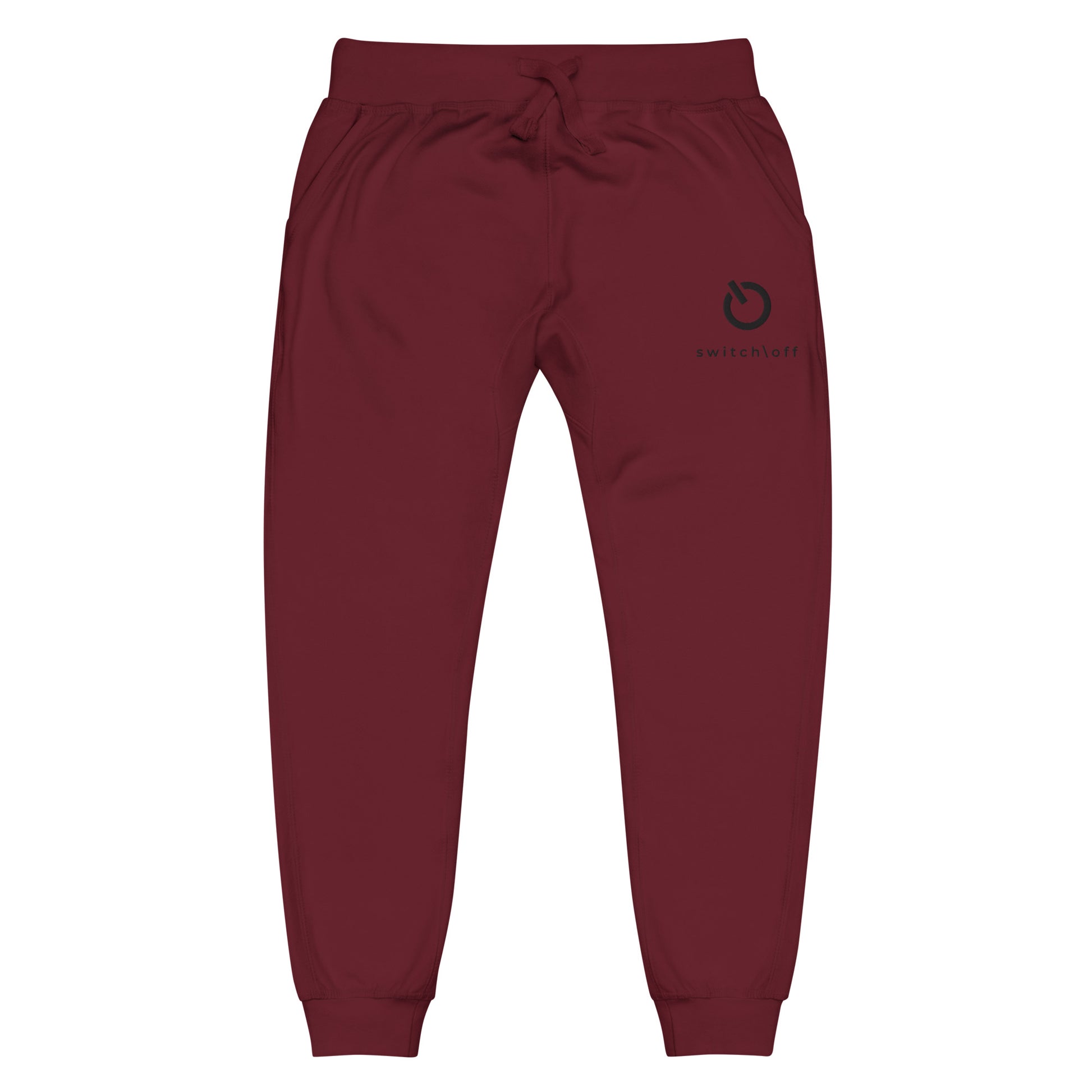 Premium 3-end fleece sweatpants with a soft cotton face in maroon with black switch\off and logo embroidery - An Athlete Trains.