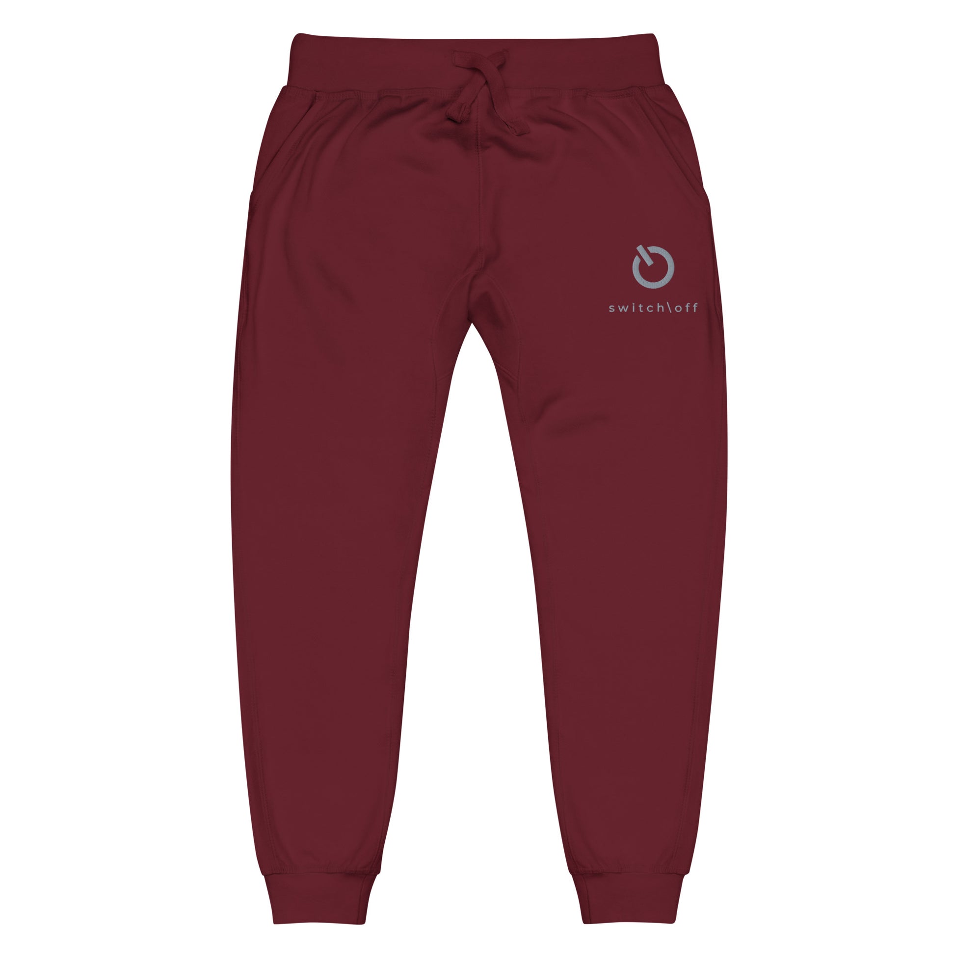Premium 3-end fleece sweatpants with a soft cotton face in maroon with gray switch\off and logo embroidery - An Athlete Trains.