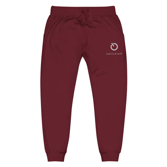 Premium 3-end fleece sweatpants with a soft cotton face in maroon with white switch\off and logo embroidery - An Athlete Trains.