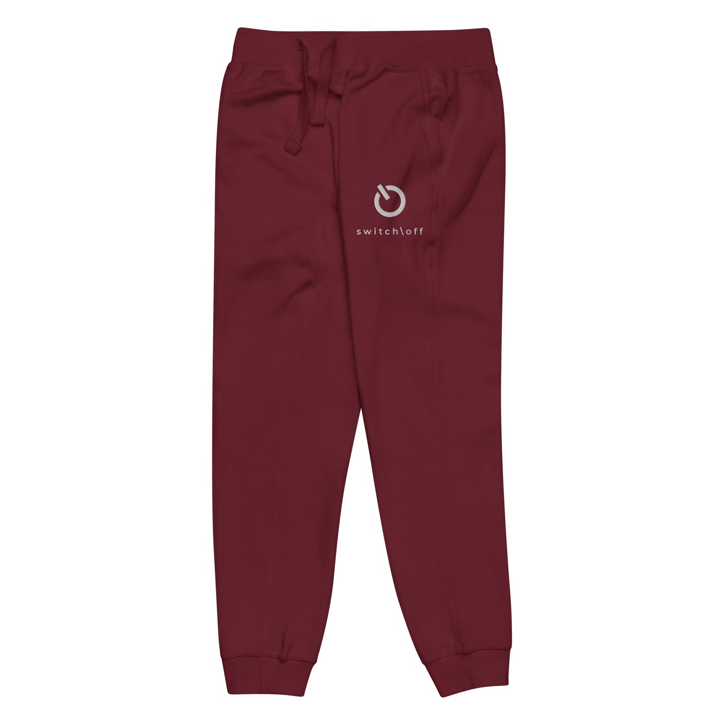 Premium 3-end fleece sweatpants with a soft cotton face in maroon with white switch\off and logo embroidery - An Athlete Trains.