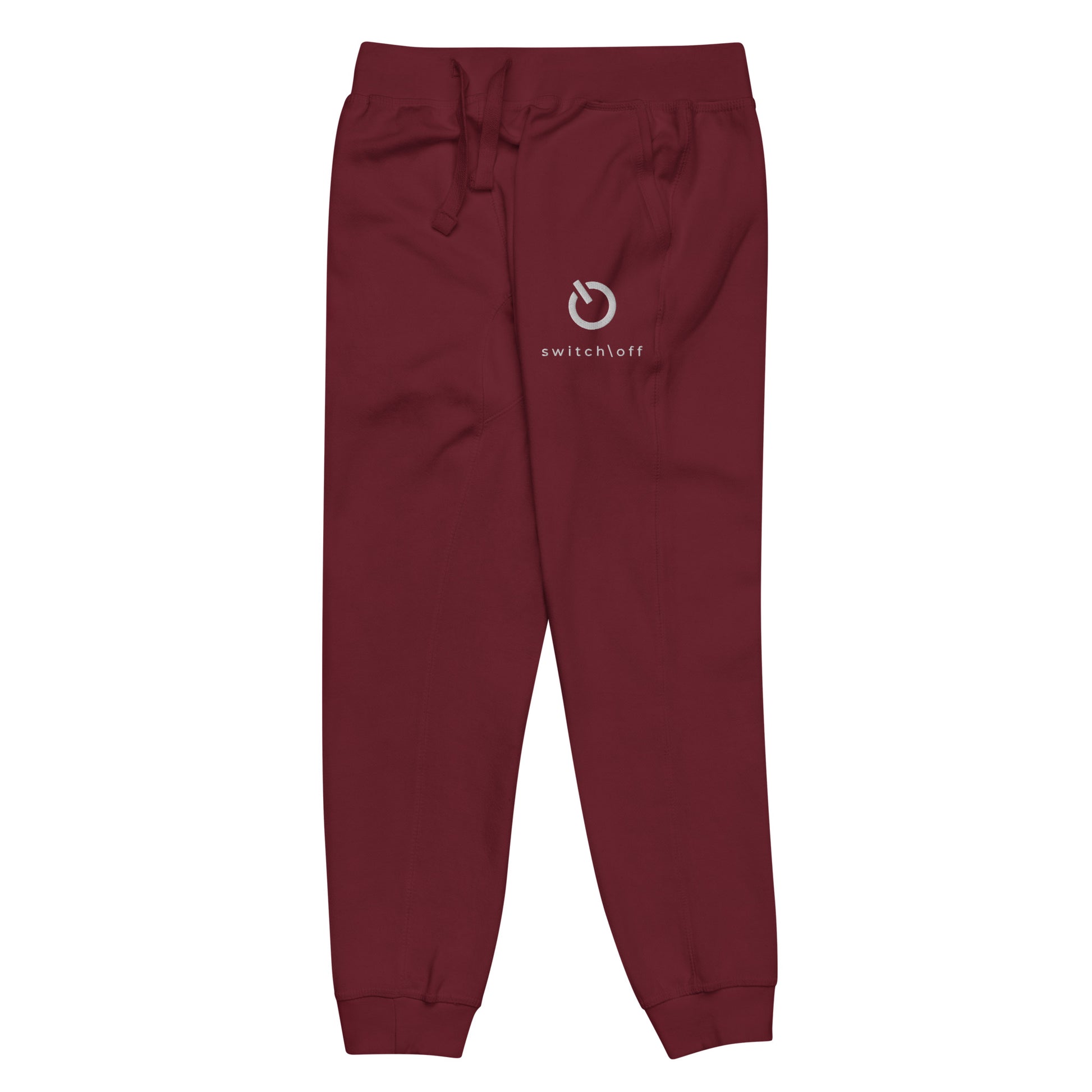 Premium 3-end fleece sweatpants with a soft cotton face in maroon with white switch\off and logo embroidery - An Athlete Trains.