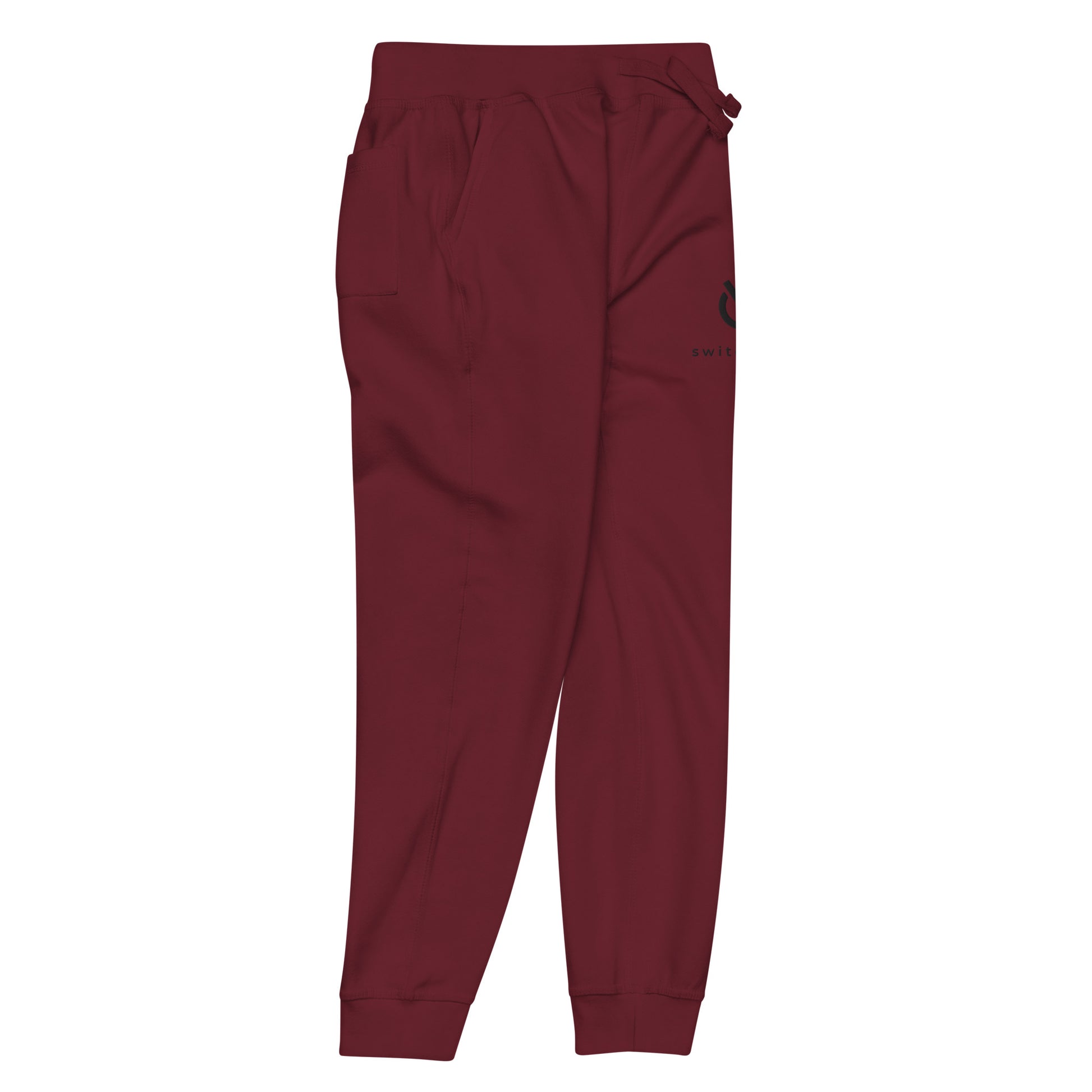 Premium 3-end fleece sweatpants with a soft cotton face in maroon with black switch\off and logo embroidery - An Athlete Trains.