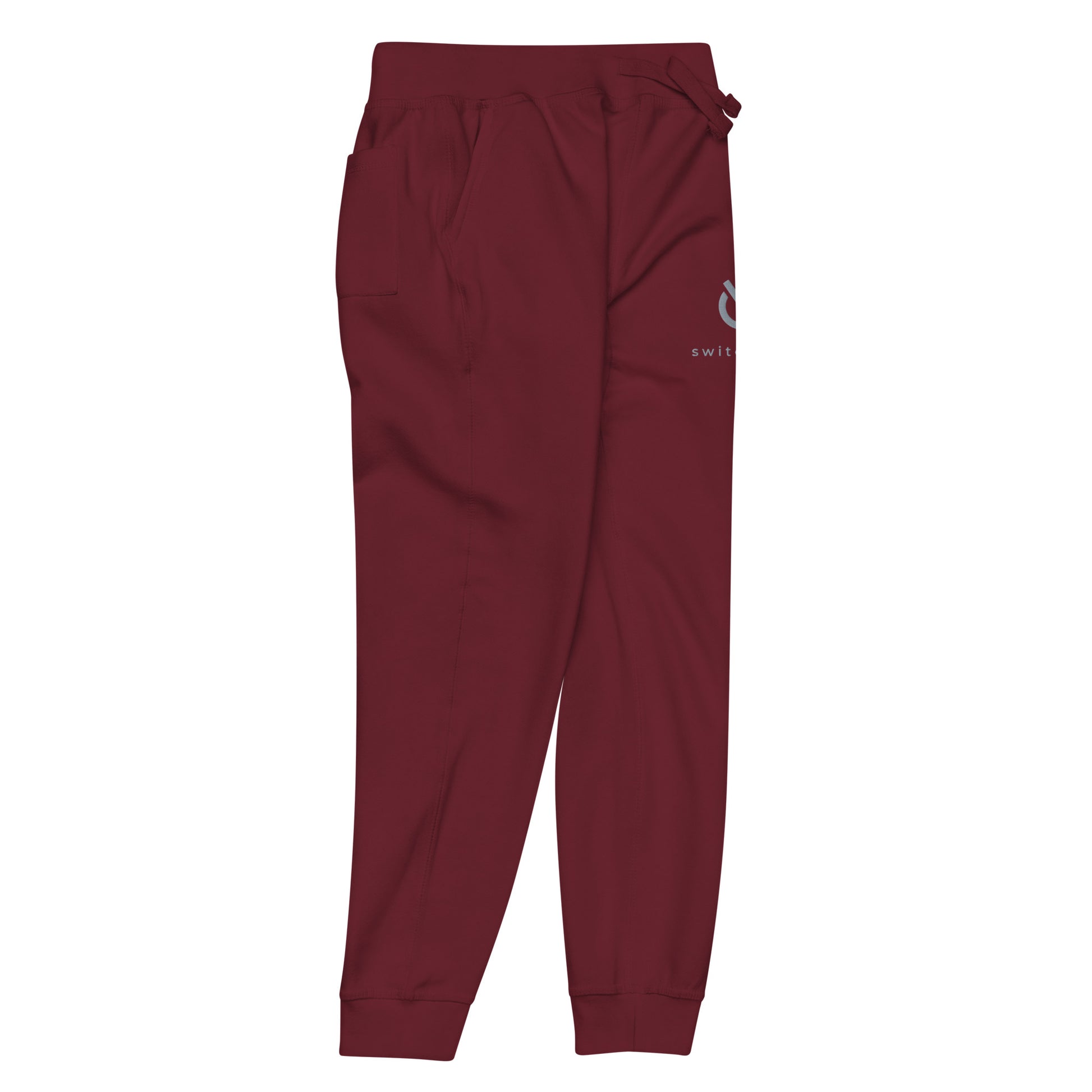 Premium 3-end fleece sweatpants with a soft cotton face in maroon with gray switch\off and logo embroidery - An Athlete Trains.