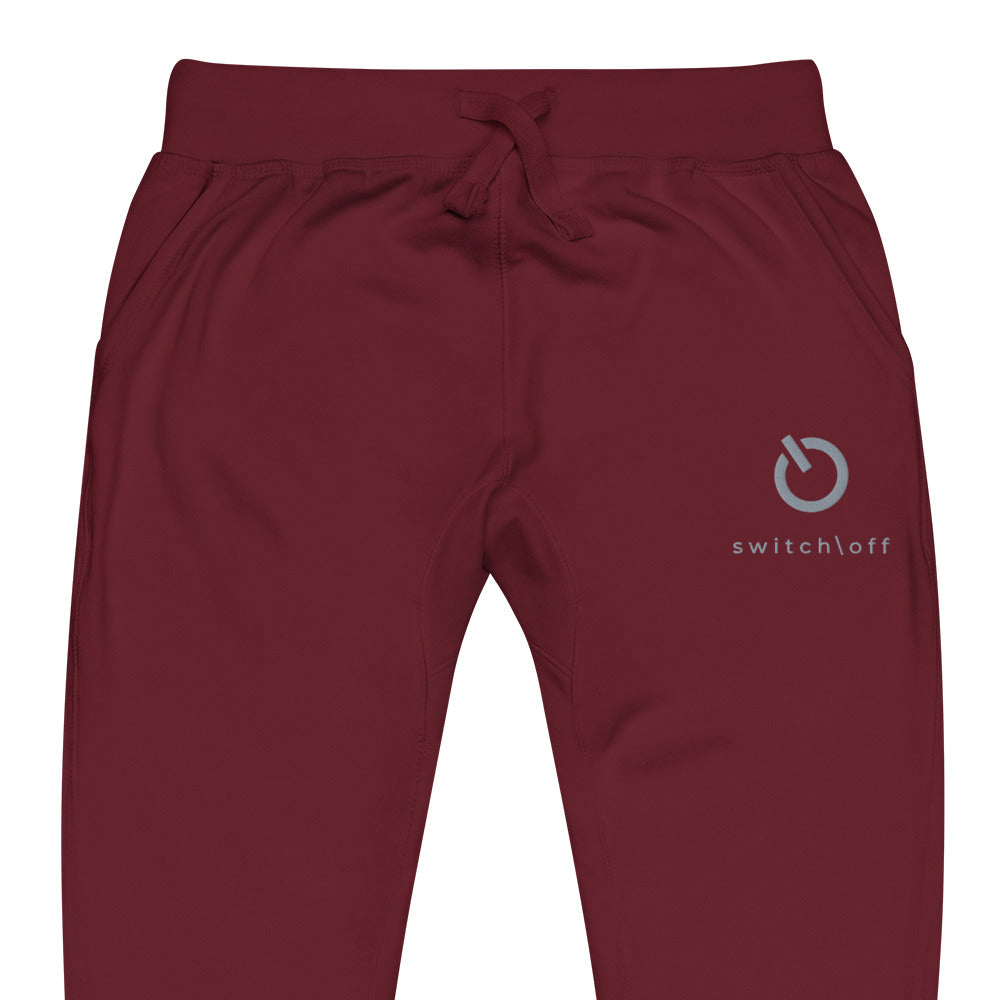 Premium 3-end fleece sweatpants with a soft cotton face in maroon with gray switch\off and logo embroidery - An Athlete Trains.
