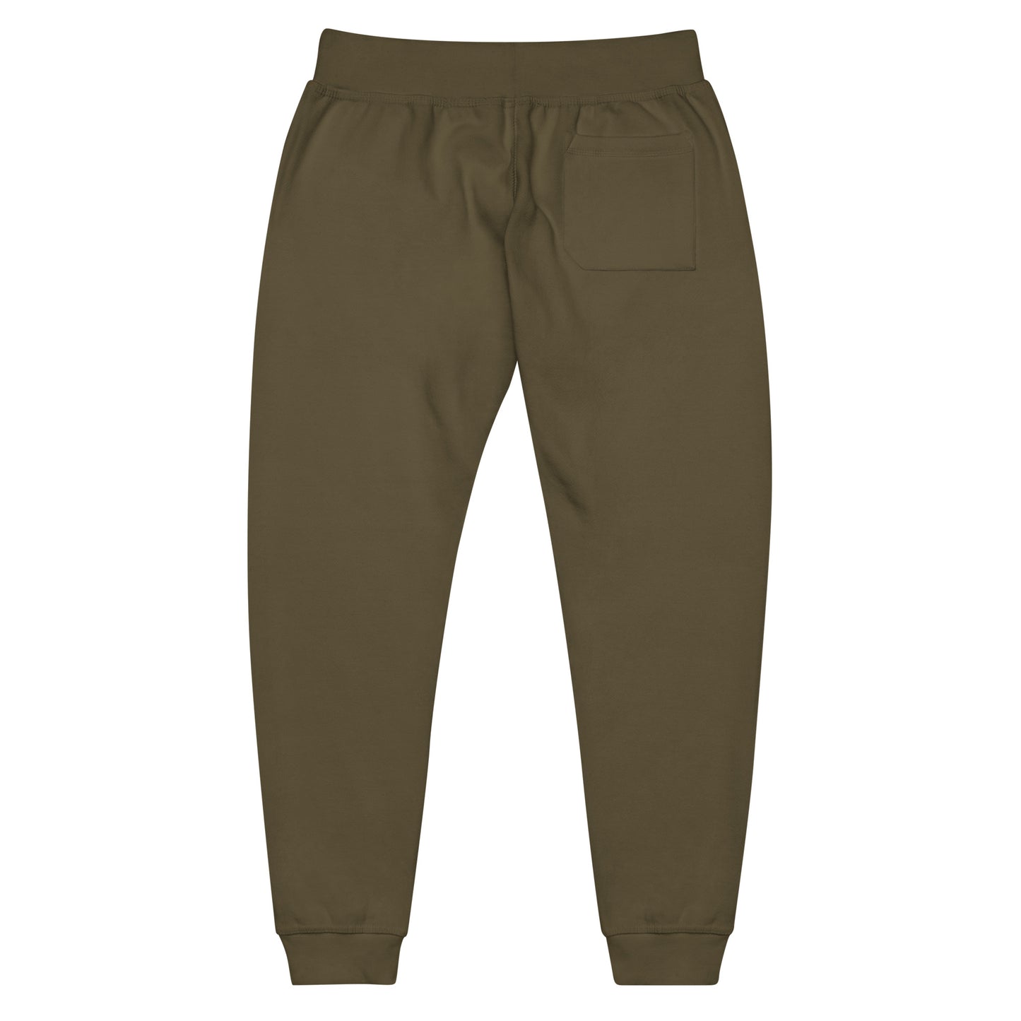 Premium 3-end fleece sweatpants with a soft cotton face in military green with black switch\off and logo embroidery - An Athlete Trains.