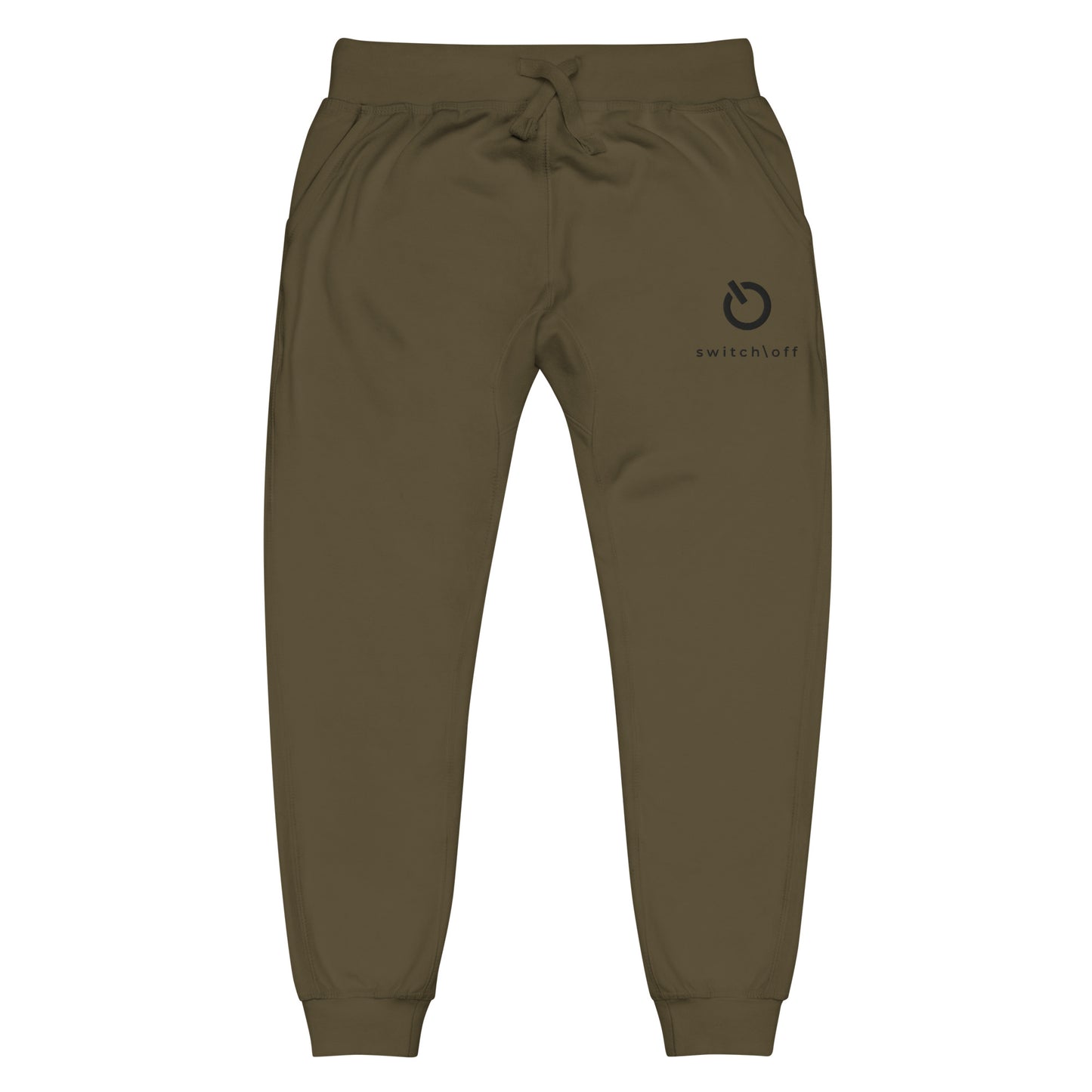 Premium 3-end fleece sweatpants with a soft cotton face in military green with black switch\off and logo embroidery - An Athlete Trains.