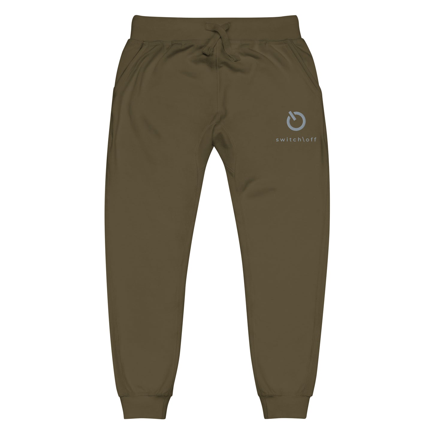 Premium 3-end fleece sweatpants with a soft cotton face in military green with gray switch\off and logo embroidery - An Athlete Trains.