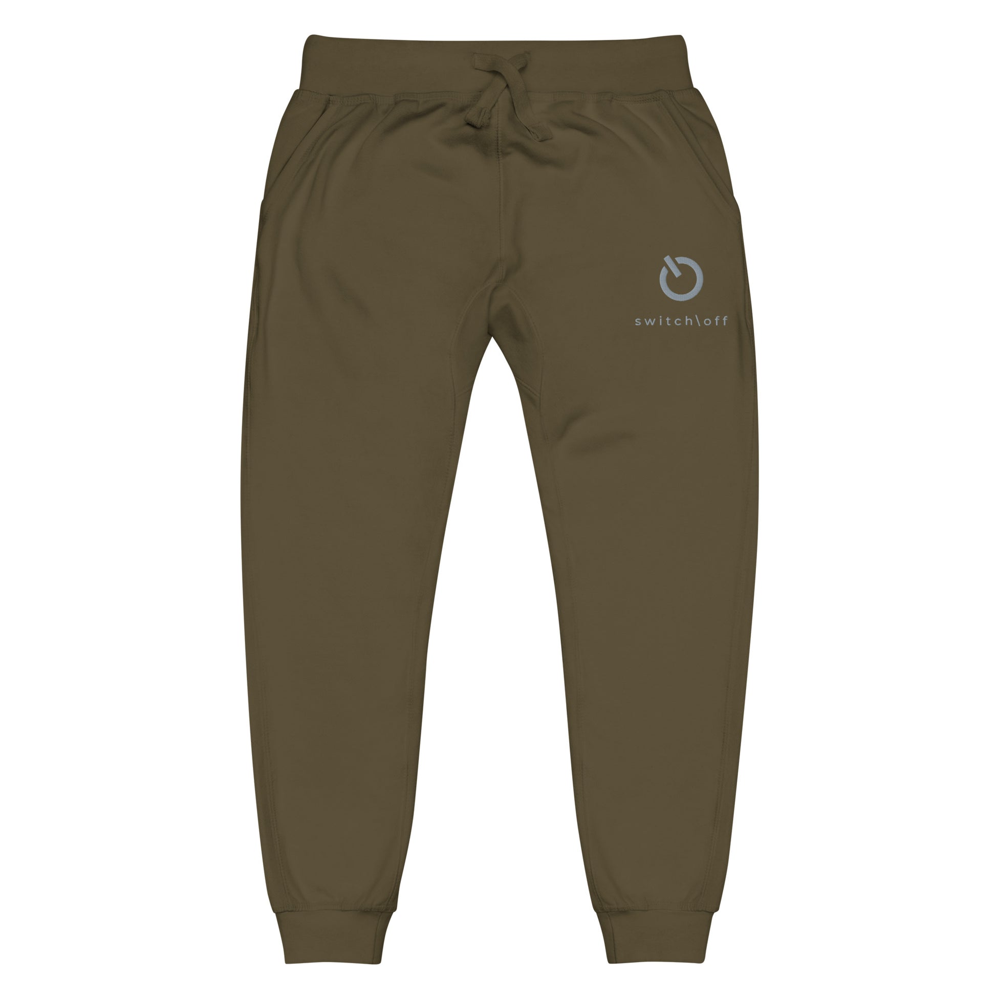 Premium 3-end fleece sweatpants with a soft cotton face in military green with gray switch\off and logo embroidery - An Athlete Trains.