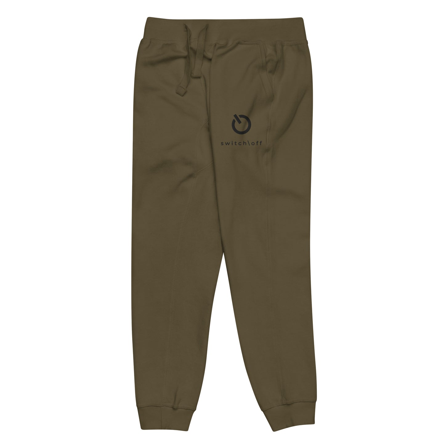 Premium 3-end fleece sweatpants with a soft cotton face in military green with black switch\off and logo embroidery - An Athlete Trains.