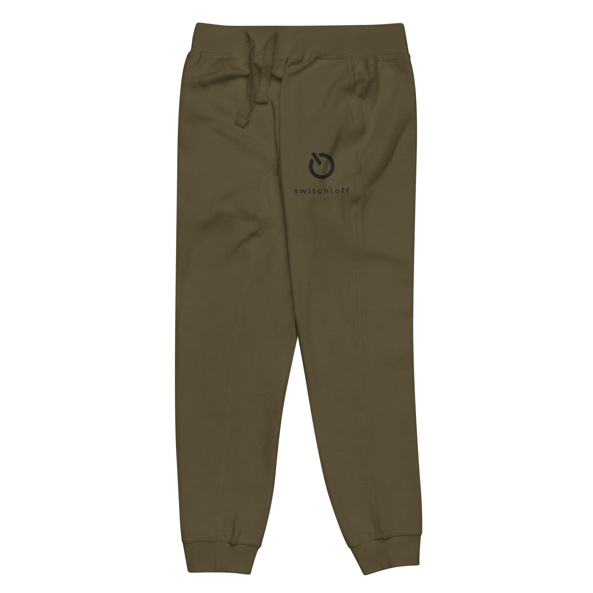 Premium 3-end fleece sweatpants with a soft cotton face in military green with black switch\off and logo embroidery - An Athlete Trains.