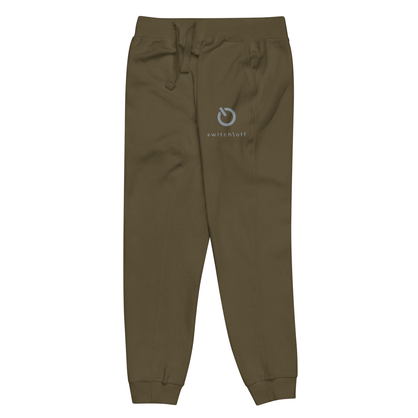 Premium 3-end fleece sweatpants with a soft cotton face in military green with gray switch\off and logo embroidery - An Athlete Trains.