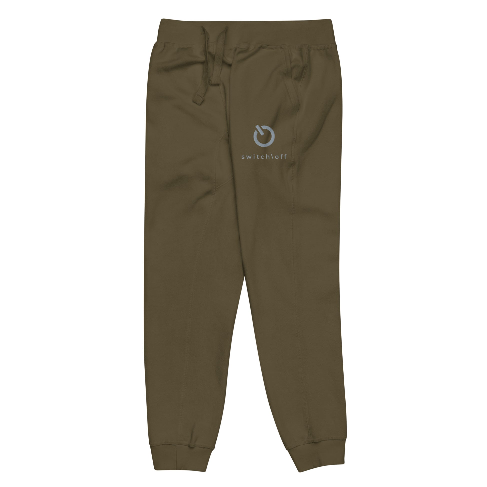 Premium 3-end fleece sweatpants with a soft cotton face in military green with gray switch\off and logo embroidery - An Athlete Trains.