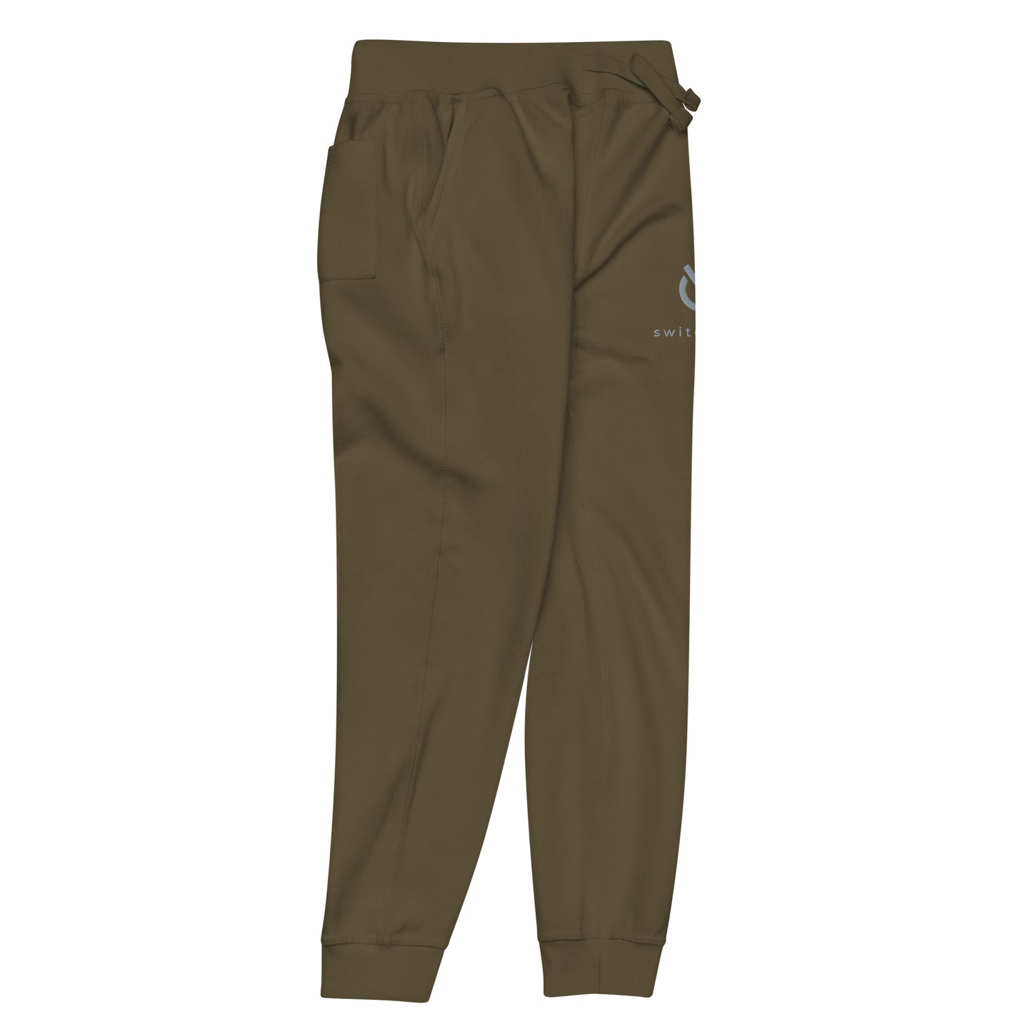 Premium 3-end fleece sweatpants with a soft cotton face in military green with gray switch\off and logo embroidery - An Athlete Trains.