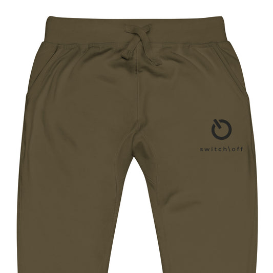 Premium 3-end fleece sweatpants with a soft cotton face in military green with black switch\off and logo embroidery - An Athlete Trains.