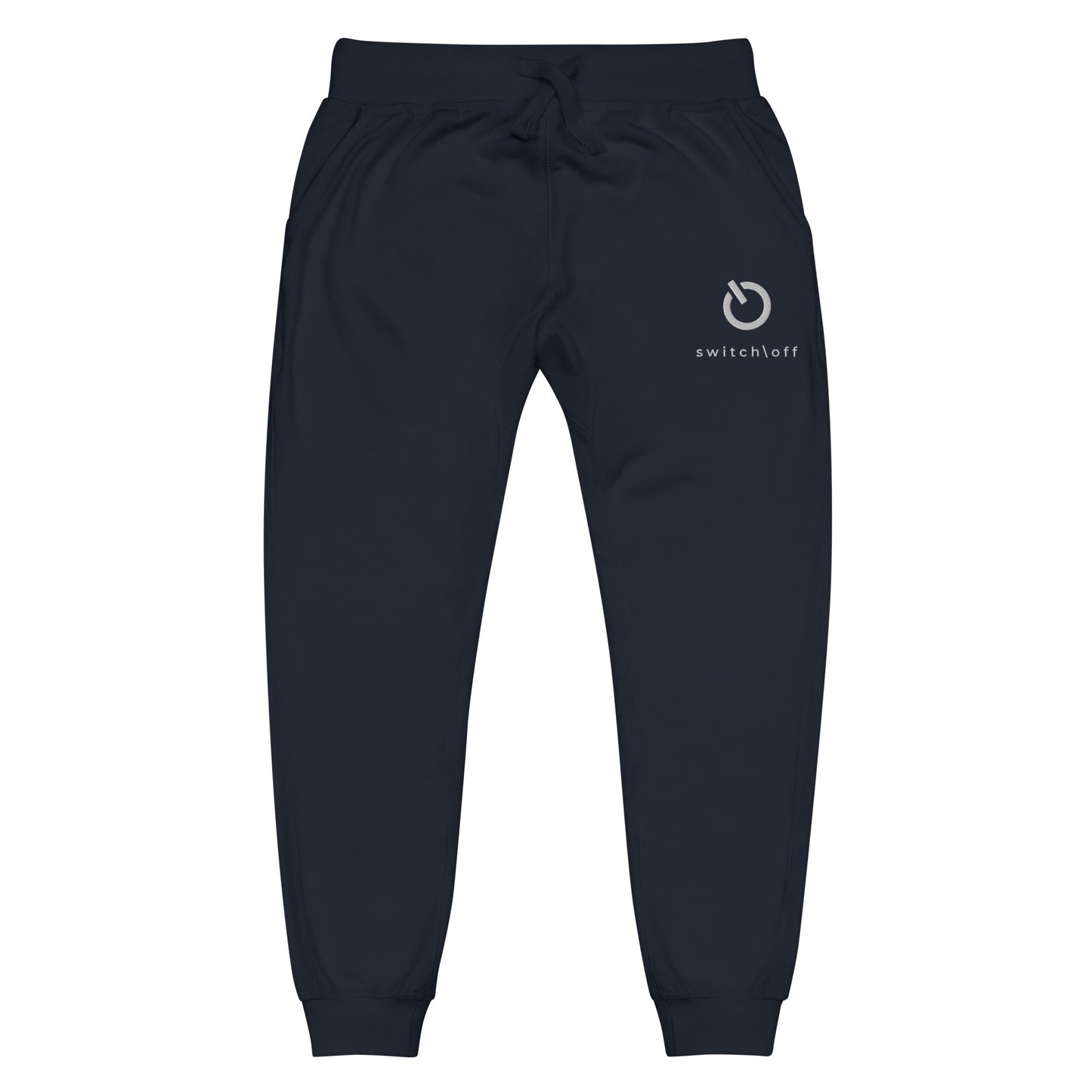 Premium 3-end fleece sweatpants with a soft cotton face in navy with white switch\off and logo embroidery - An Athlete Trains.