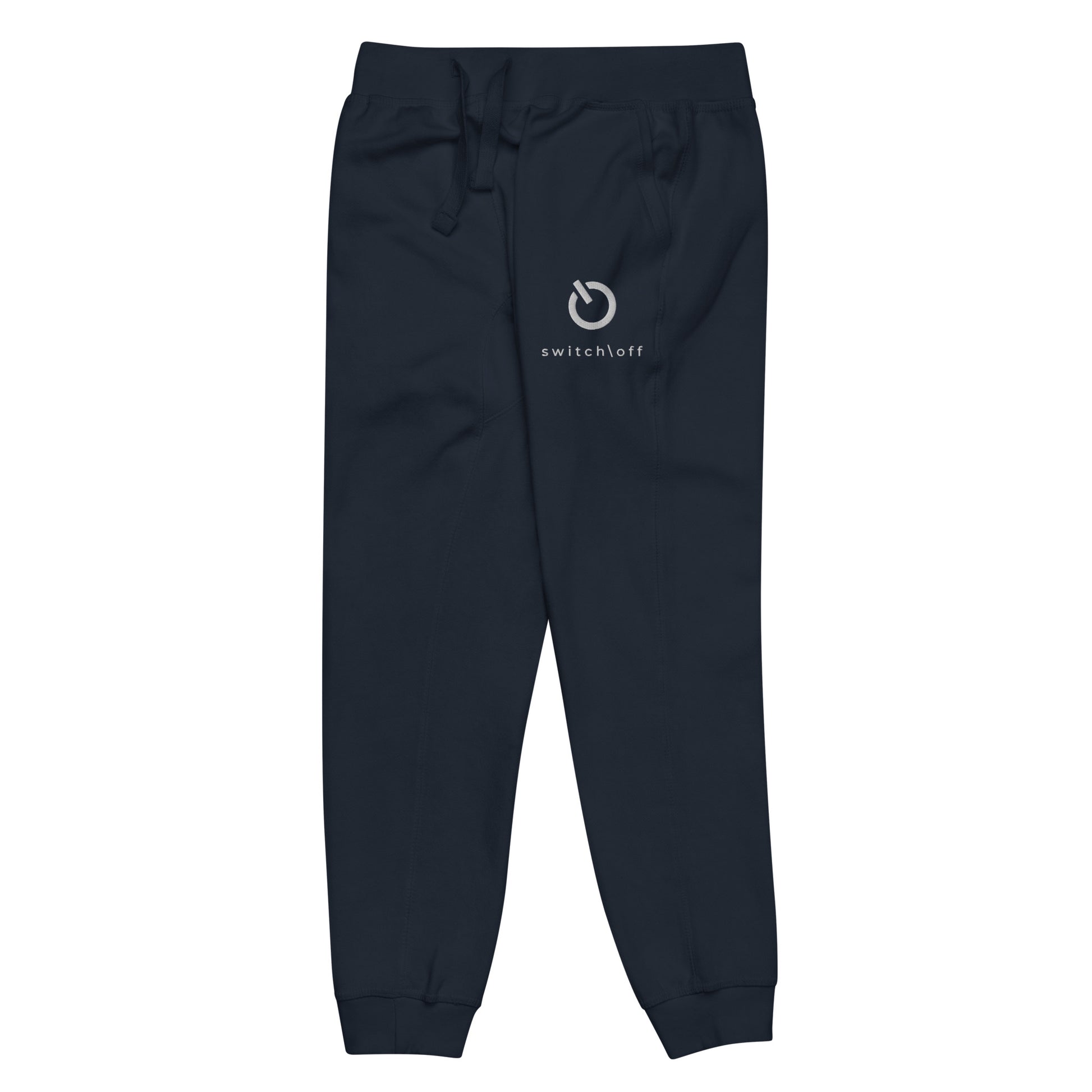 Premium 3-end fleece sweatpants with a soft cotton face in navy with white switch\off and logo embroidery - An Athlete Trains.