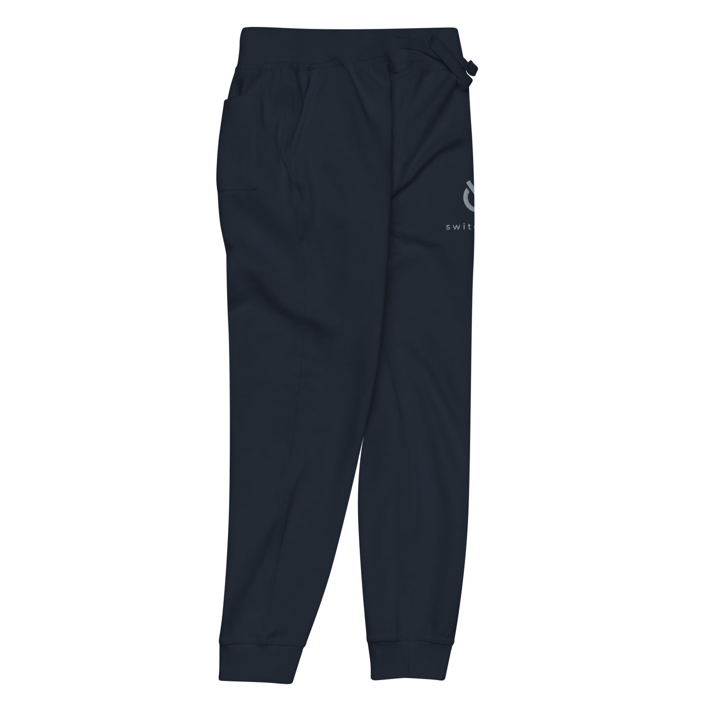 Premium 3-end fleece sweatpants with a soft cotton face in navy with gray switch\off and logo embroidery - An Athlete Trains.