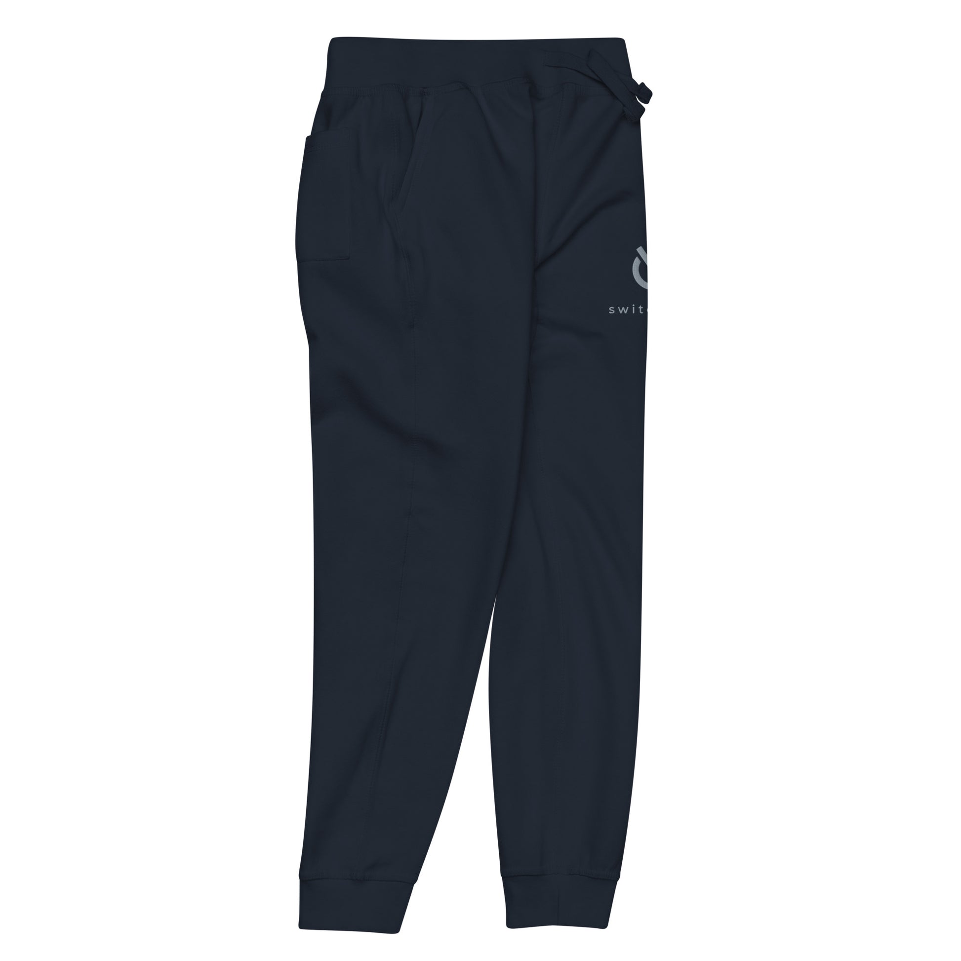 Premium 3-end fleece sweatpants with a soft cotton face in navy with gray switch\off and logo embroidery - An Athlete Trains.