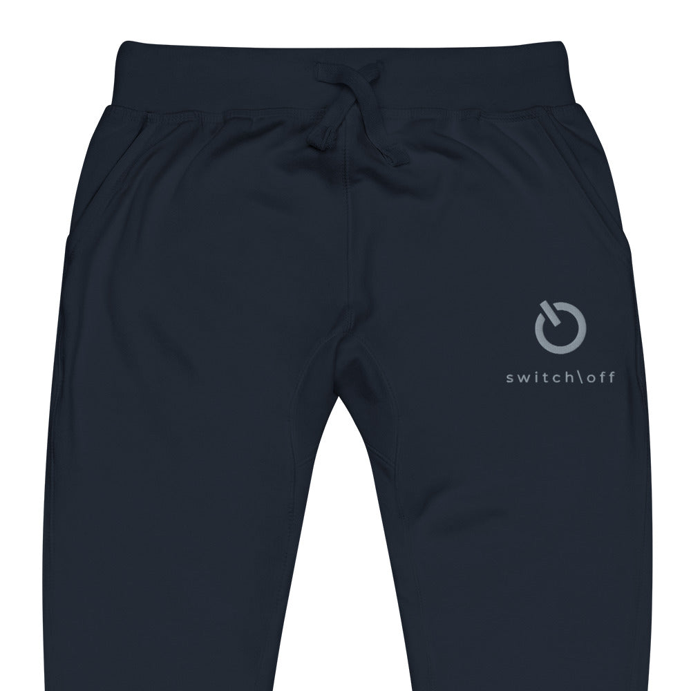 Premium 3-end fleece sweatpants with a soft cotton face in navy with gray switch\off and logo embroidery - An Athlete Trains.