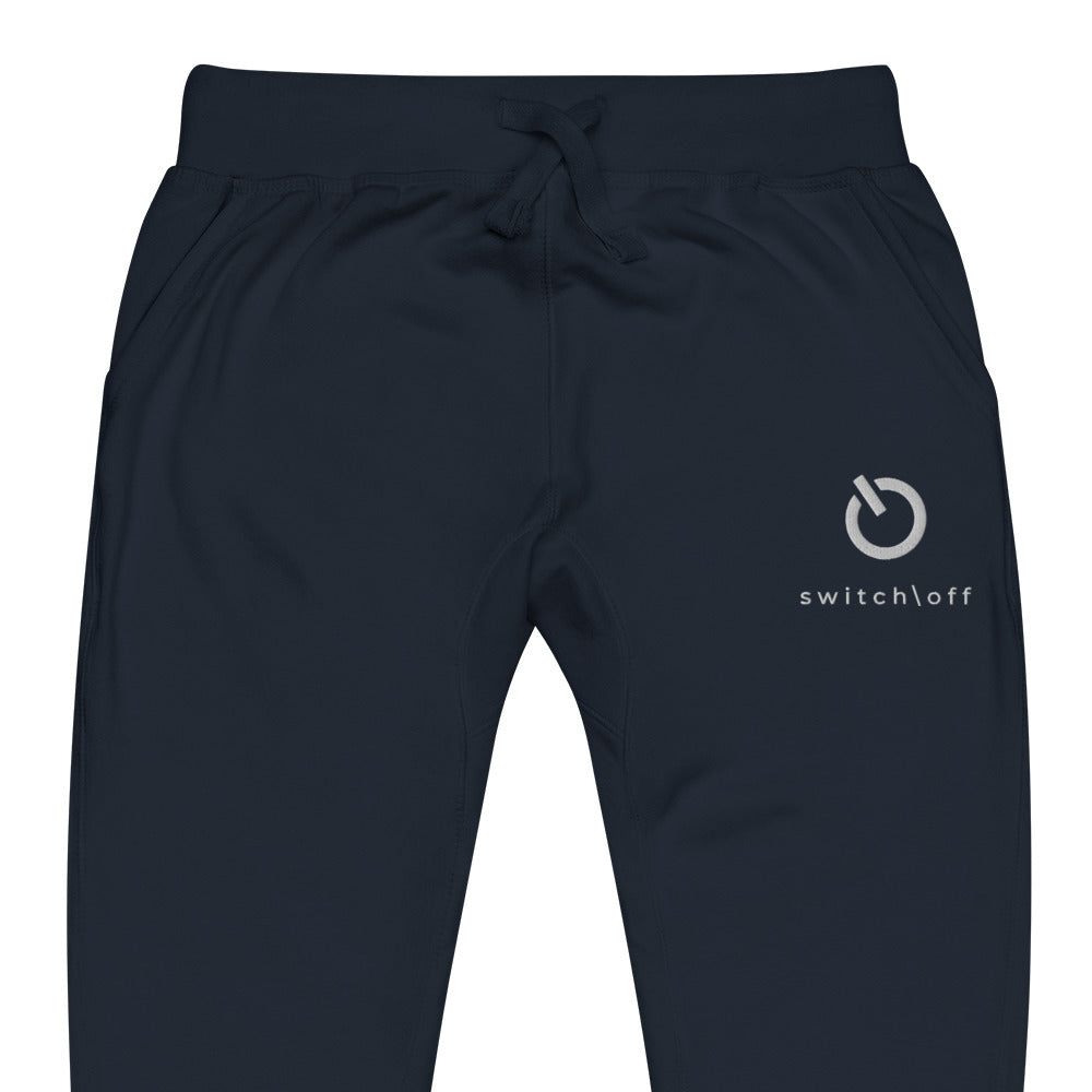 Premium 3-end fleece sweatpants with a soft cotton face in navy with white switch\off and logo embroidery - An Athlete Trains.