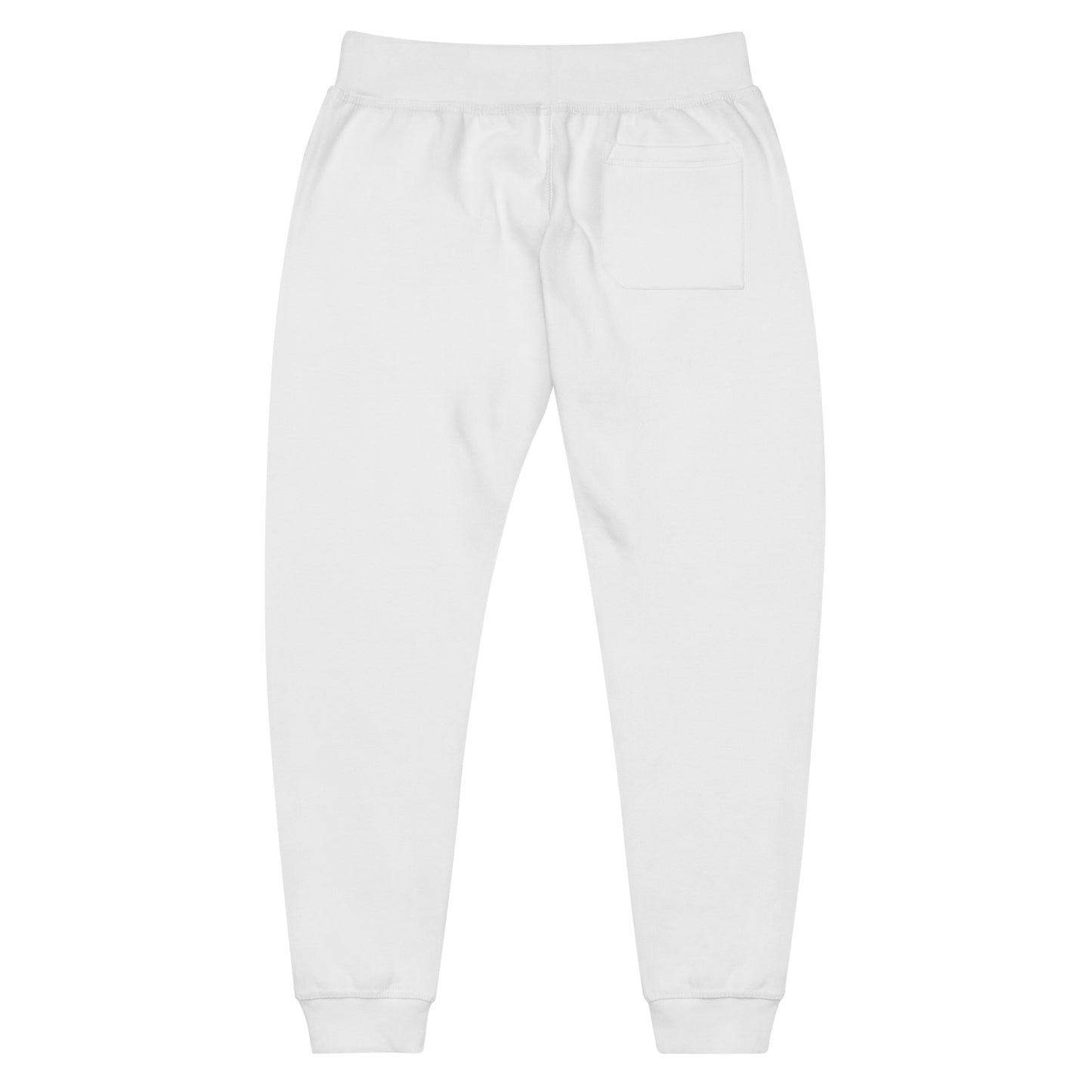 Premium 3-end fleece sweatpants with a soft cotton face in white with black switch\off and logo embroidery - An Athlete Trains.