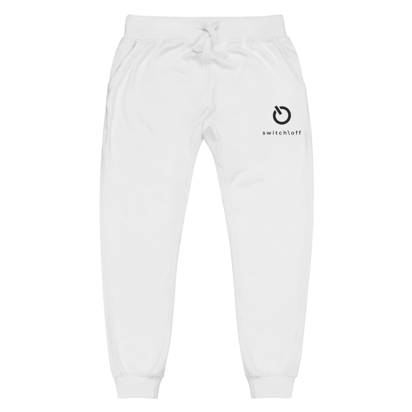 Premium 3-end fleece sweatpants with a soft cotton face in white with black switch\off and logo embroidery - An Athlete Trains.