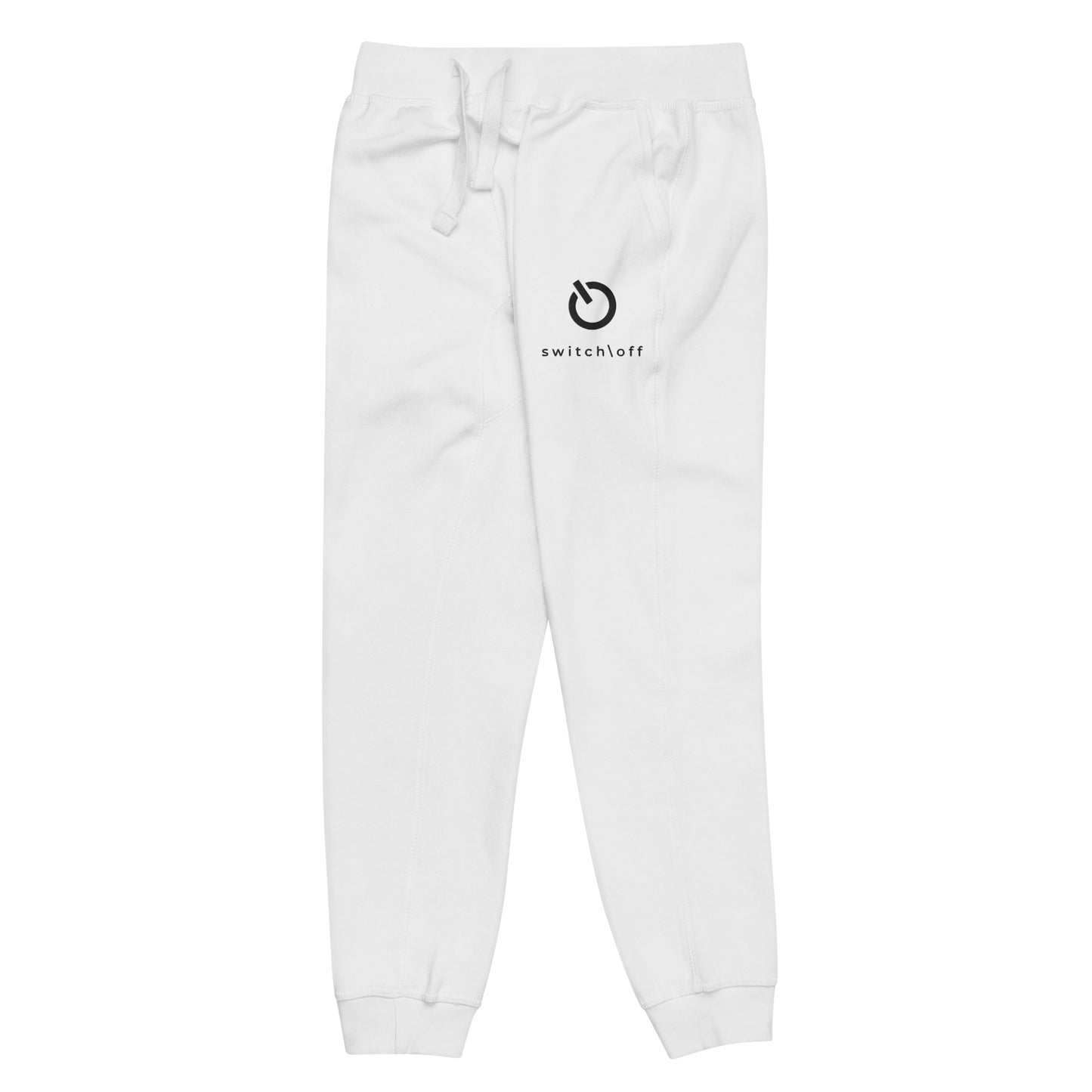 Premium 3-end fleece sweatpants with a soft cotton face in white with black switch\off and logo embroidery - An Athlete Trains.