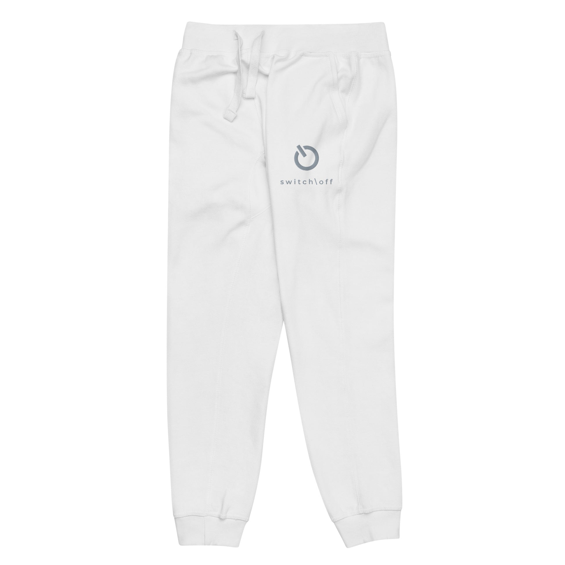Premium 3-end fleece sweatpants with a soft cotton face in white with gray switch\off and logo embroidery - An Athlete Trains.