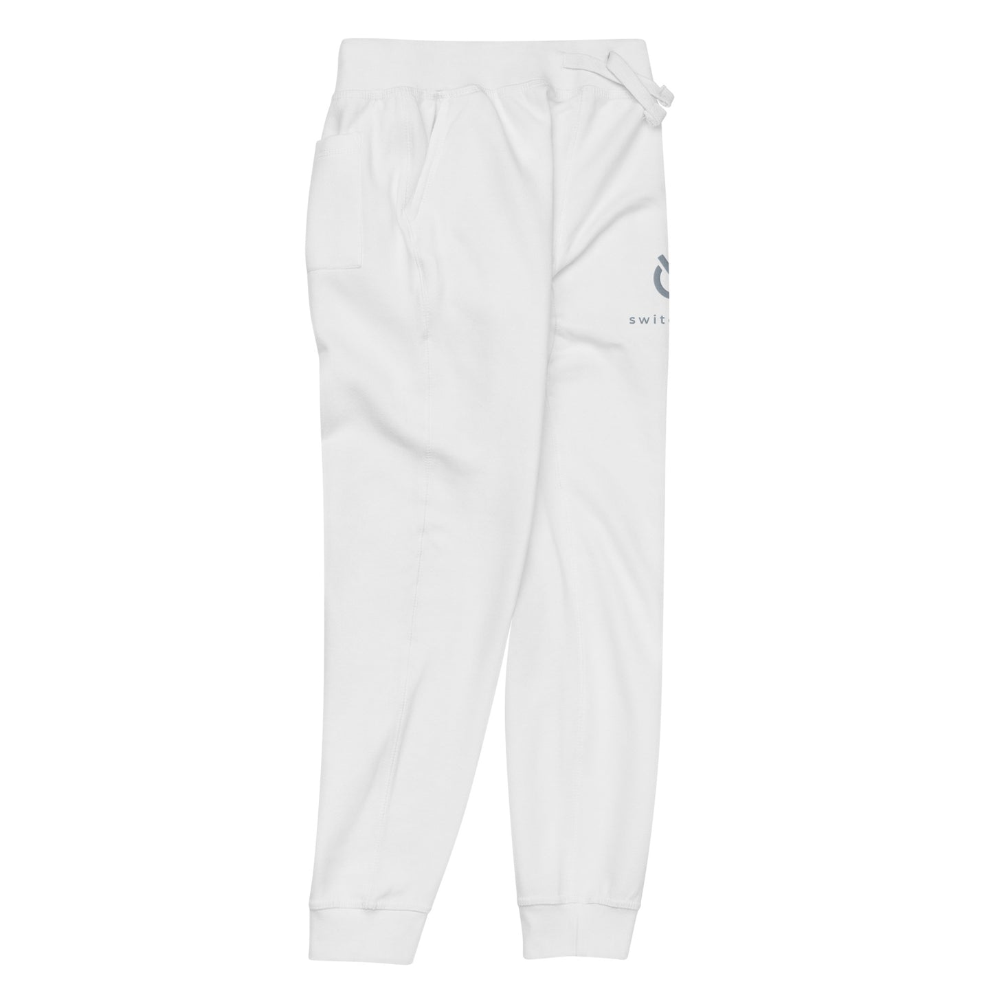 Premium 3-end fleece sweatpants with a soft cotton face in white with gray switch\off and logo embroidery - An Athlete Trains.