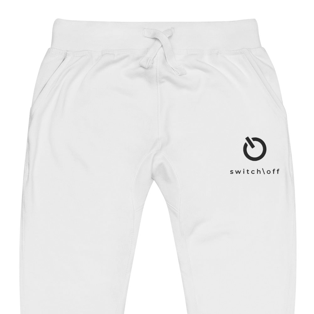 Premium 3-end fleece sweatpants with a soft cotton face in white with black switch\off and logo embroidery - An Athlete Trains.
